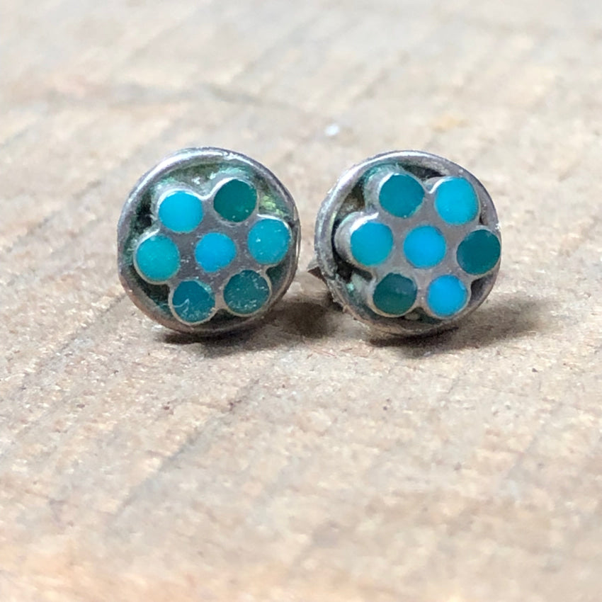 Authentic Zuni Sterling Silver Dotted Pierced Post Stud Earrings - Handmade Native American Jewelry for Women, Gift for Her, Perfect for Weddings & Special Occasions