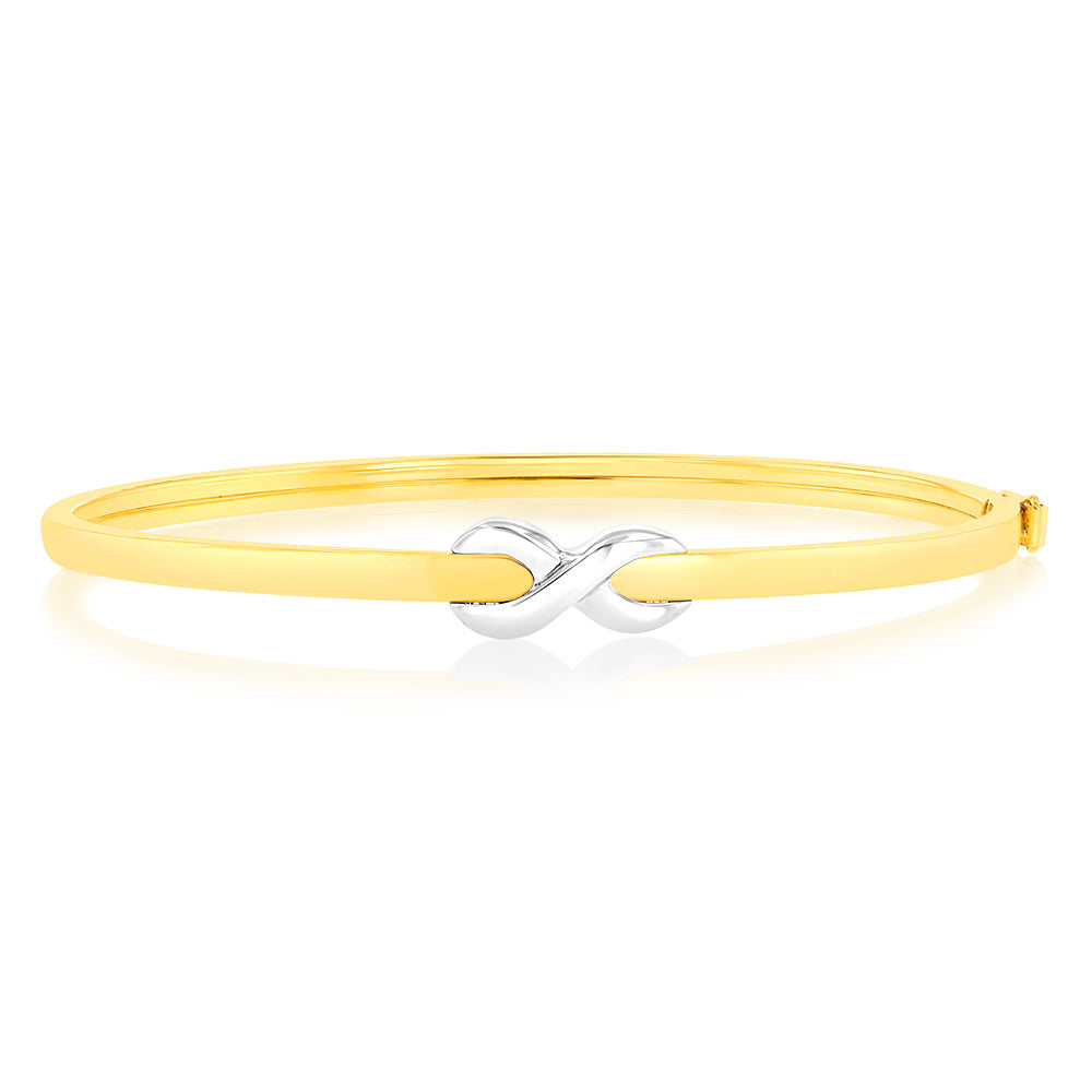 9ct Two Tone Yellow and White Gold Silver-Filled Infinity Bangle Bracelet for Women - Elegant Jewelry Gift for Anniversary, Birthday, and Special Occasions