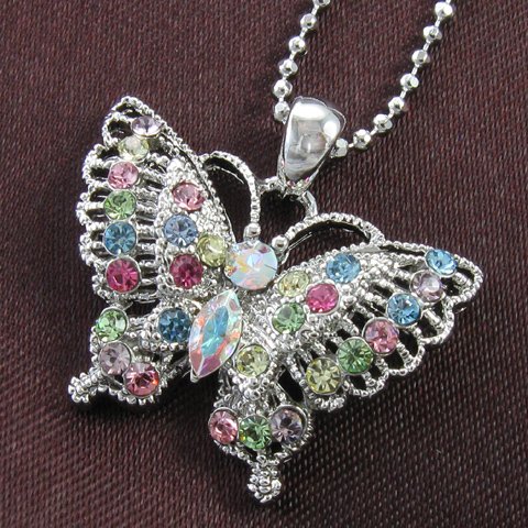 Butterfly Necklace for Women - Pink Purple Blue Rhinestone Pendant Charm Animal Jewelry - Perfect for Parties, Weddings & Everyday Fashion Accessories