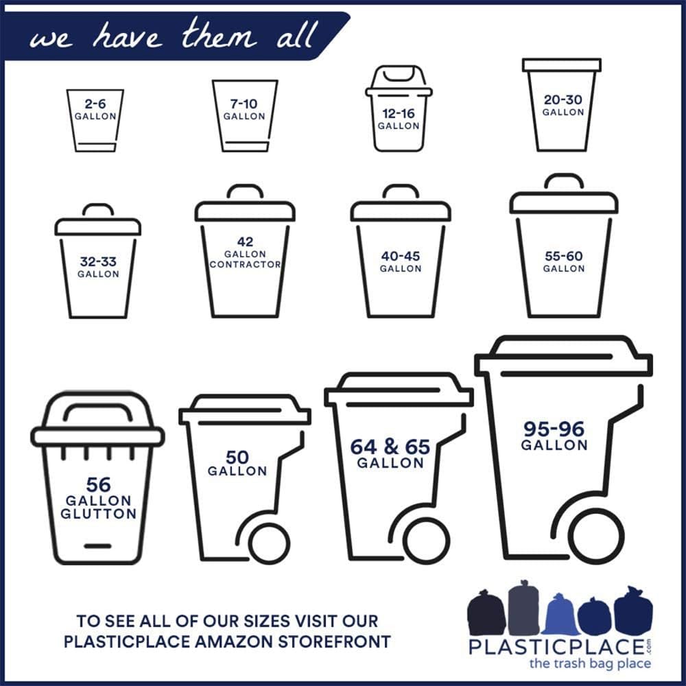 Plasticplace 65 Gallon Heavy Duty Trash Bags - 2.7 Mil Thick Black Garbage Can Liners - 100 Count (Pack of 1) - Perfect for Large Kitchen, Outdoor & Commercial Use