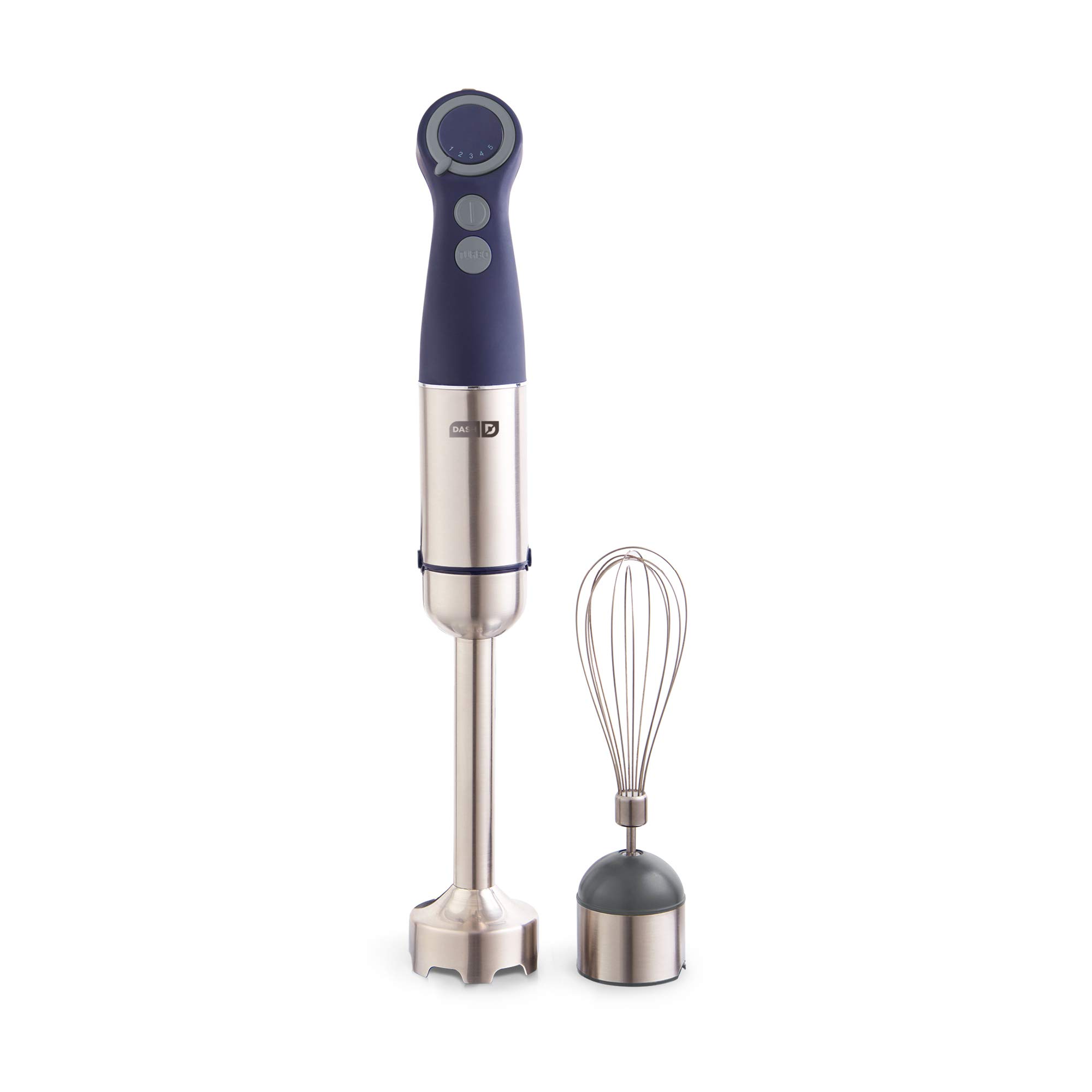 Dash Chef Series 5-Speed Immersion Hand Blender with Stainless Steel Blades - Includes Whisk Attachment & Recipe Guide - Perfect for Smoothies, Soups & Baking (Midnight)