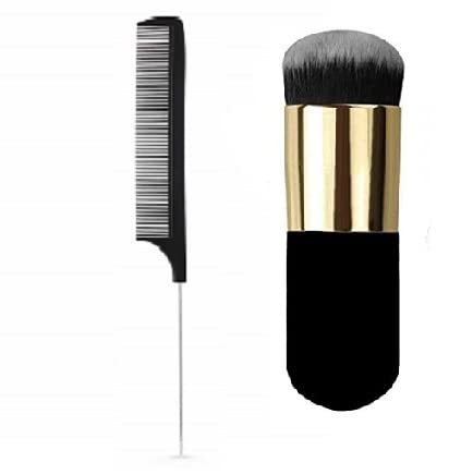 LUSTY SOUL Black Foundation Brush with Tail Comb - Professional Makeup Brush for Flawless Foundation Application, Perfect for Daily Makeup & Travel
