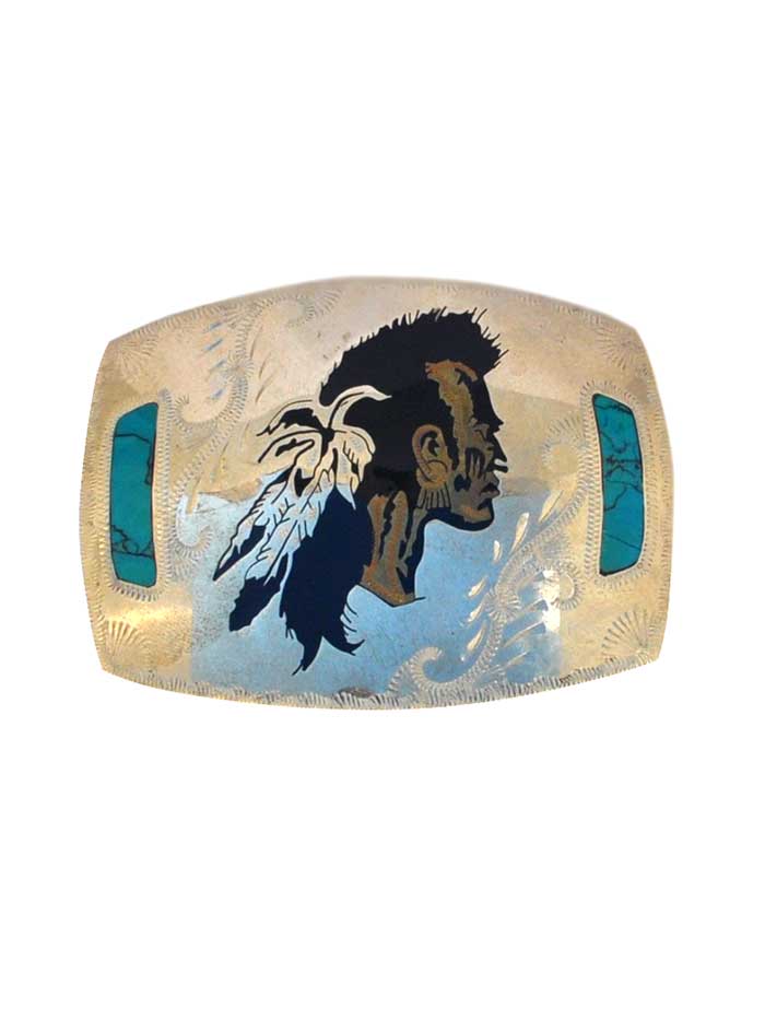 Johnson & Held JHINDIAN Nickel Silver Handcrafted Turquoise Belt Buckle for Men - Western Style Accessory for Jeans, Cowboy Boots & Rodeo Outfits