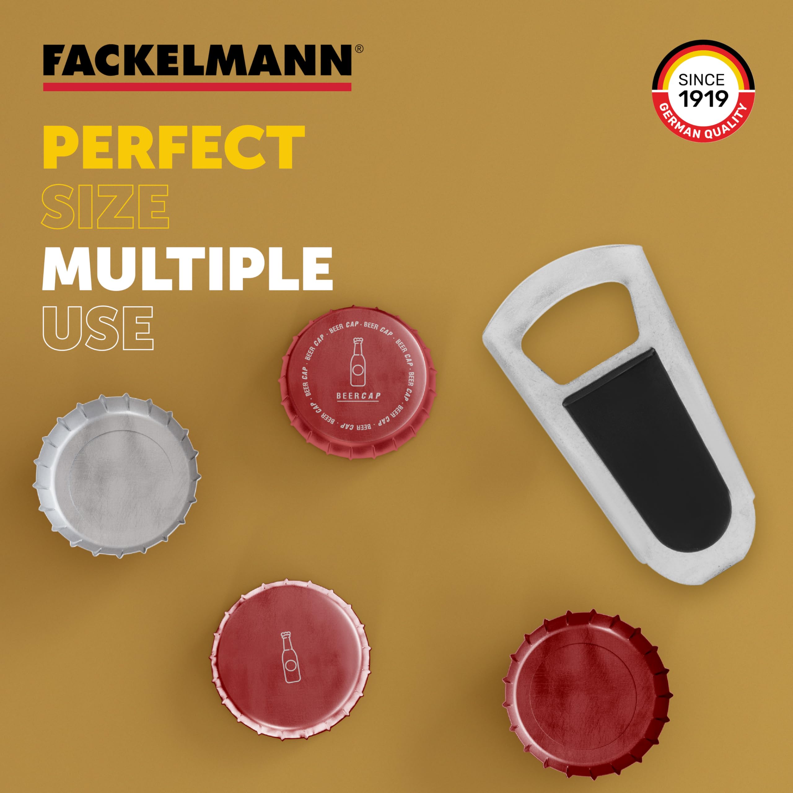 Fackelmann Stainless Steel Bottle Opener & Closer - Rust-Proof & Heavy Duty - Perfect for Opening & Sealing Glass Bottles - Ergonomic Grip - Great for Bars, Picnics, Camping & Home Use