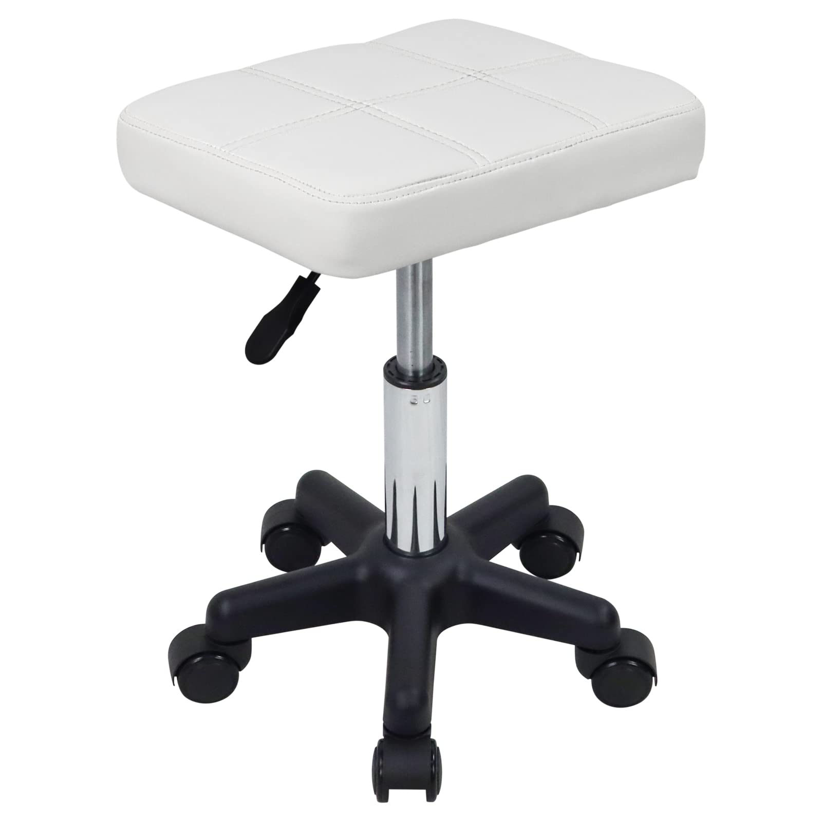 FURWOO Adjustable Height Rolling Stool with Wheels - Swivel Stool Chair for Spa, Salon, Massage - White | Perfect for Hairdressers, Makeup Artists & Beauty Professionals