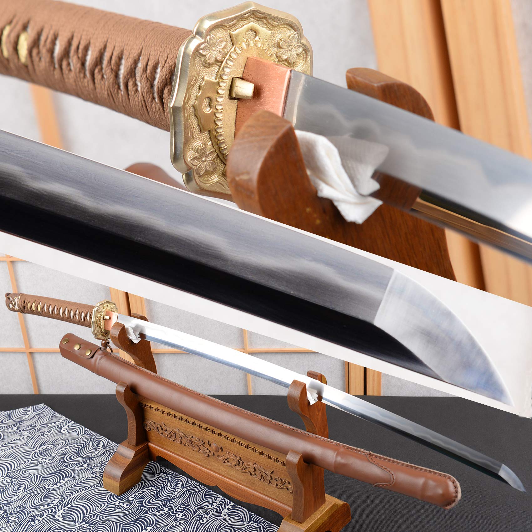 Authentic Type 98 Guntō Japanese Military Sword - Hand Forged Damascus Folded Steel, Clay Tempered Battle Ready Katana with Razor Sharp Blade & Leather Sheath - Perfect for Martial Arts Training, Historical Reenactments, and Collectors Display