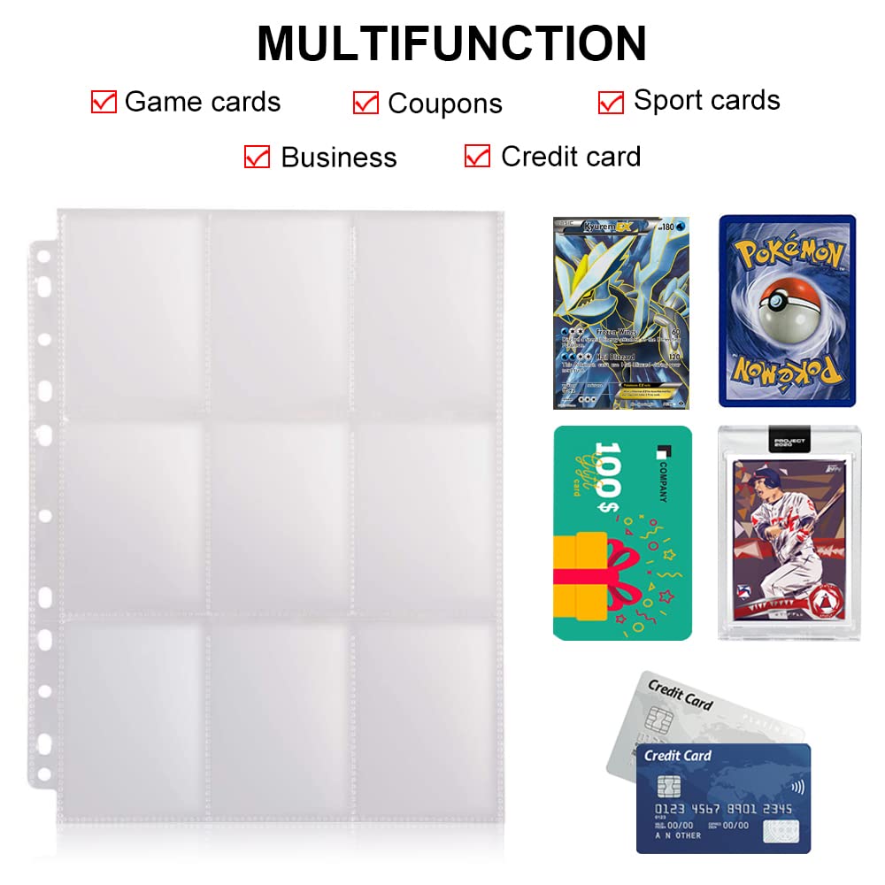 900 Pockets Baseball Card Sleeves - FOME Double-Sided 9-Pocket Trading Card Protector Sheets with 11 Holes, Fits 3-Ring Binder for Collectors (50 Pages) - Perfect for Organizing Baseball Cards, Trading Cards, Business Cards & Game Cards