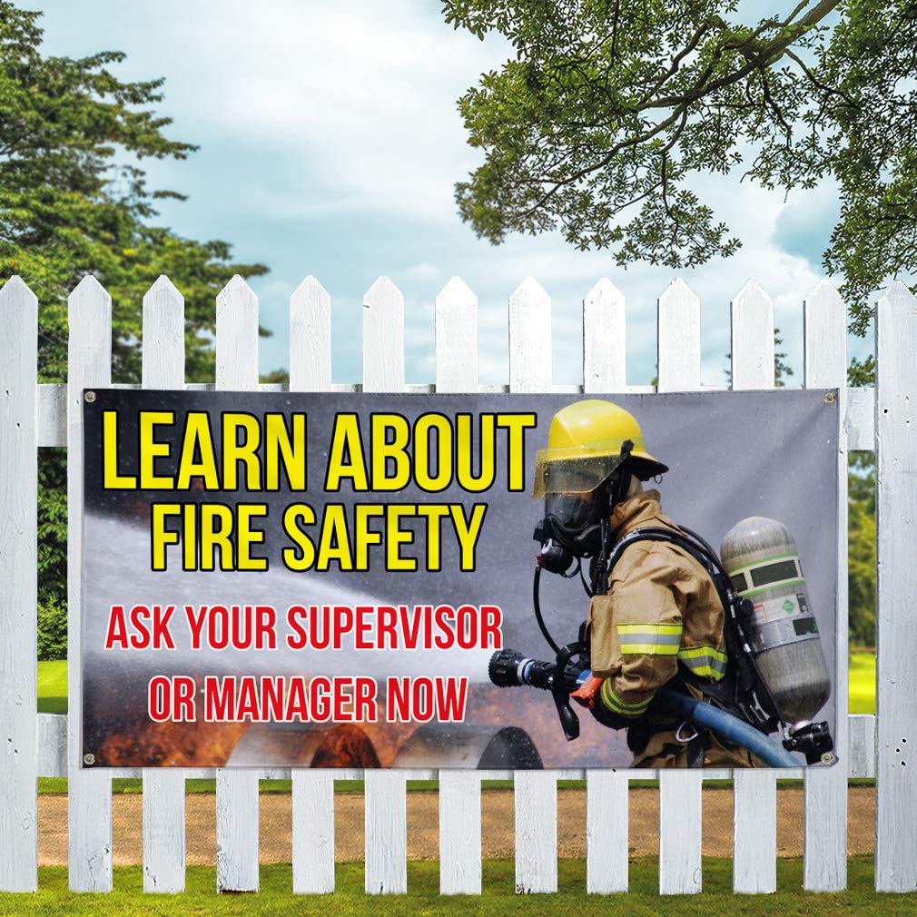 Fire Safety Vinyl Banner - 48x96 Inches Weatherproof Outdoor Sign with 8 Grommets for Industrial, Yard & Lifestyle Use | Durable for All Weather Conditions