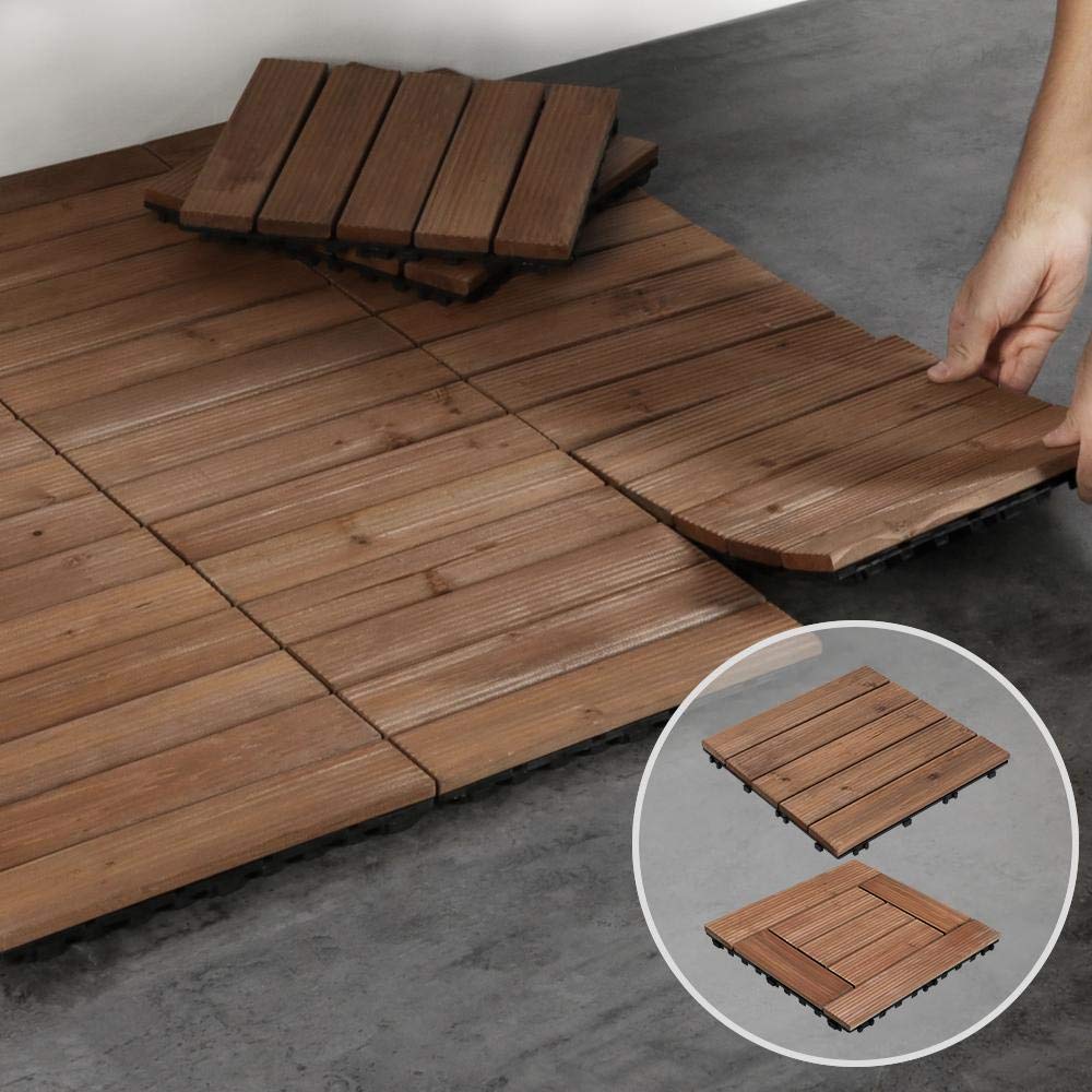 Yaheetech 110pcs 12x12 Inch Interlocking Composite Deck Tiles - Wood Grain Patio Flooring for Indoor/Outdoor Use - Durable & Weatherproof Decking for Garden, Balcony, Poolside (Brown) - Perfect for DIY Backyard Renovation & Outdoor Living Spaces