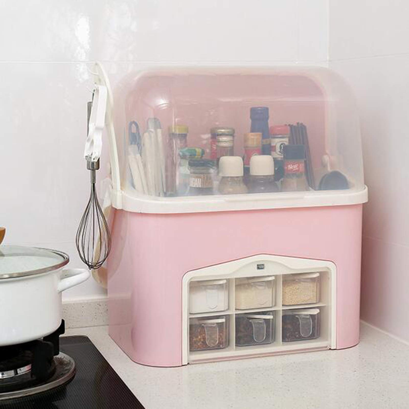 6-Piece Spice Jar Organizer with Dust Cover - Large Capacity Kitchen Storage Box for Seasonings, Drawer Spice Rack - Perfect for Pantry, Cabinet & Countertop Organization (Pink)