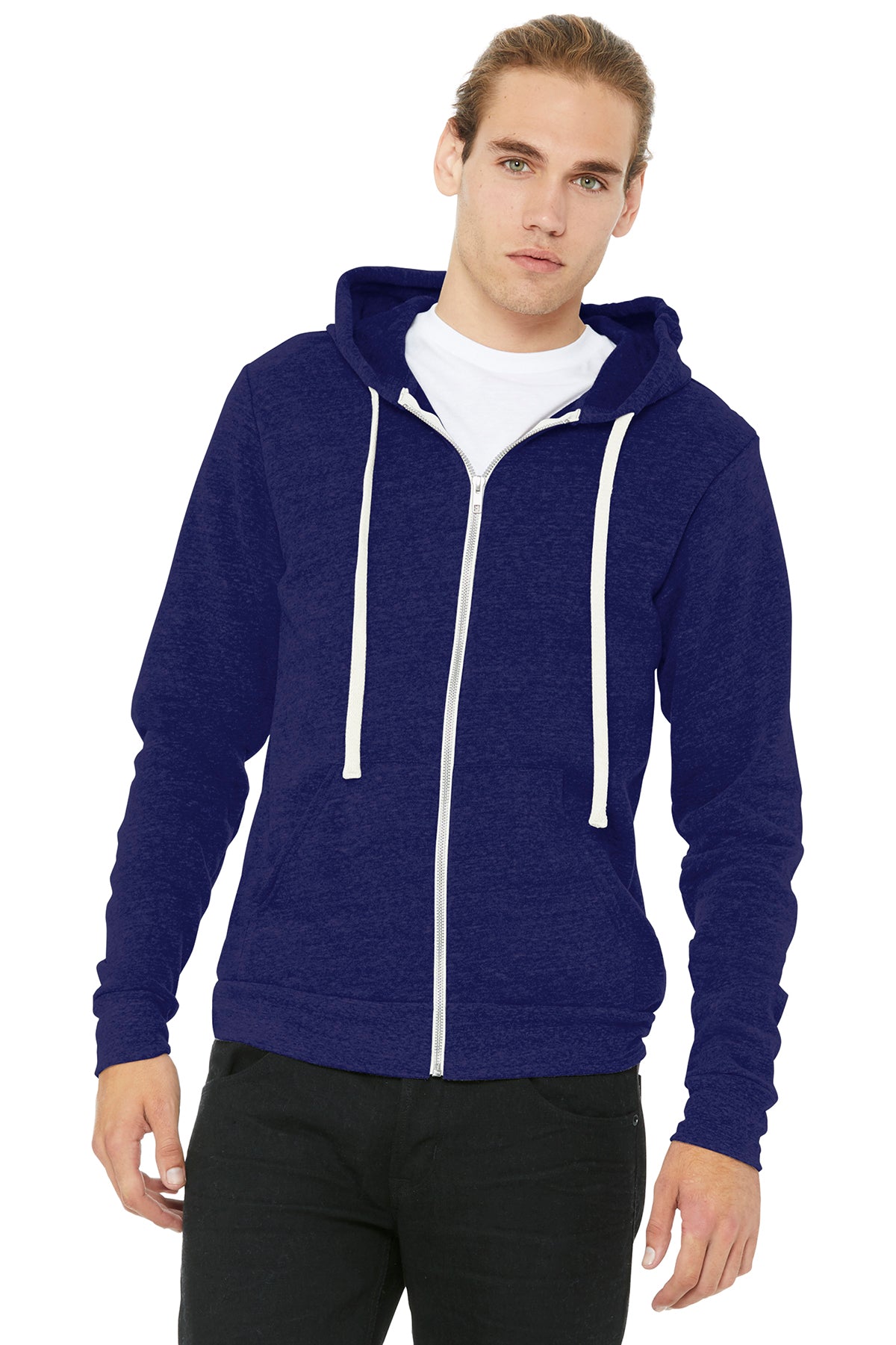Bella Canvas Unisex Triblend Sponge Fleece Full Zip Hoodie - Soft & Comfortable Pullover for Men & Women - Navy Blue - Perfect for Casual Wear, Gym & Outdoor Activities