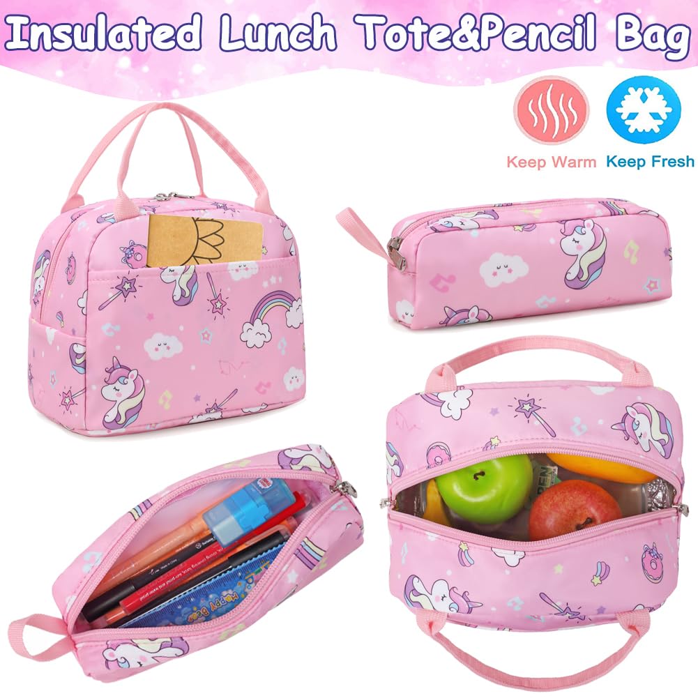 Cute Unicorn Backpack for Girls - Water Resistant Elementary School Bookbag Set with Pencil Case - Perfect for School, Travel & Daily Use