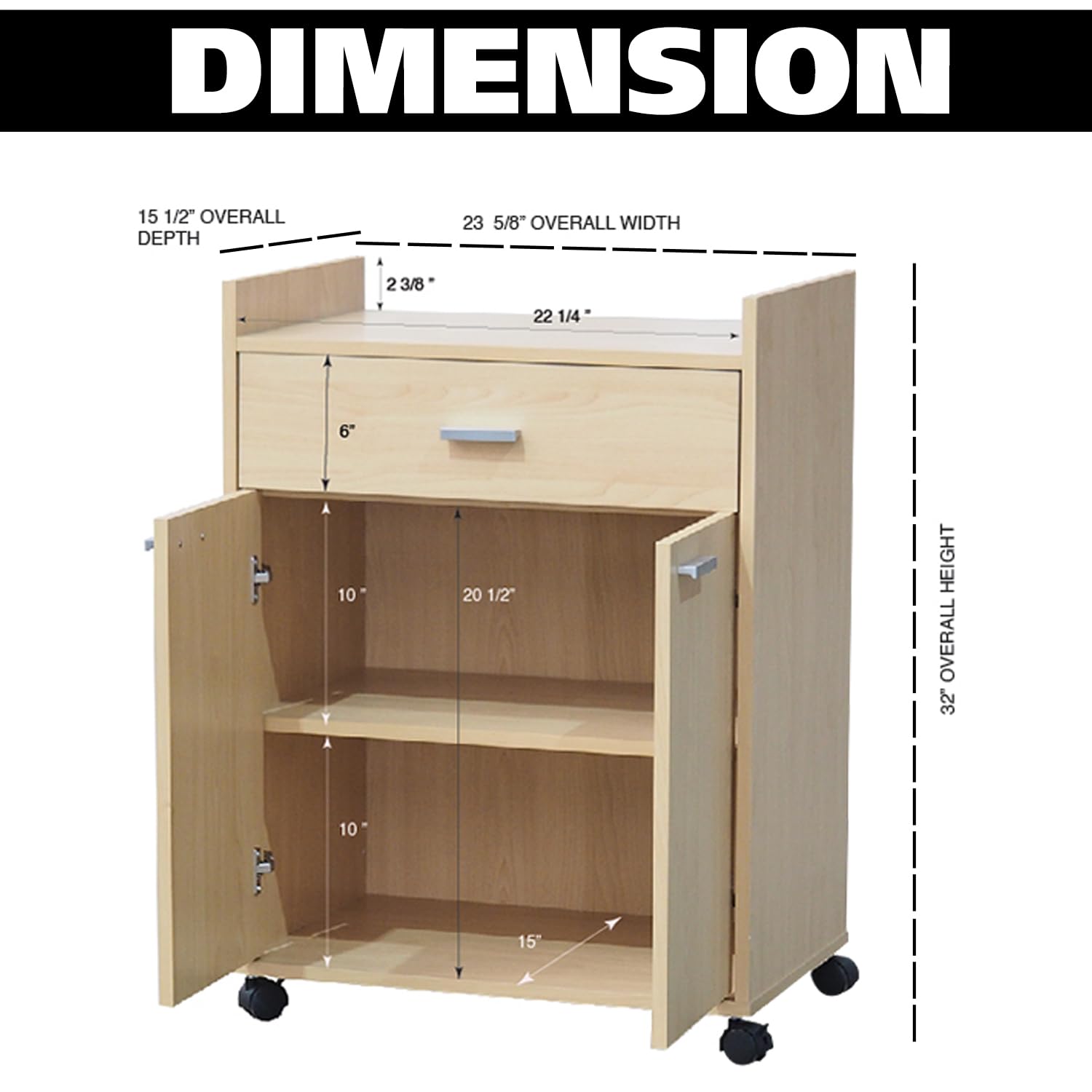 Kings Brand Kitchen Cabinet Rolling Cart with Wheels - Microwave Shelf Stand with Drawer & 2 Doors for Kitchen & Dining Room - Black | Space-Saving Storage Solution for Small Kitchens & Apartment Living