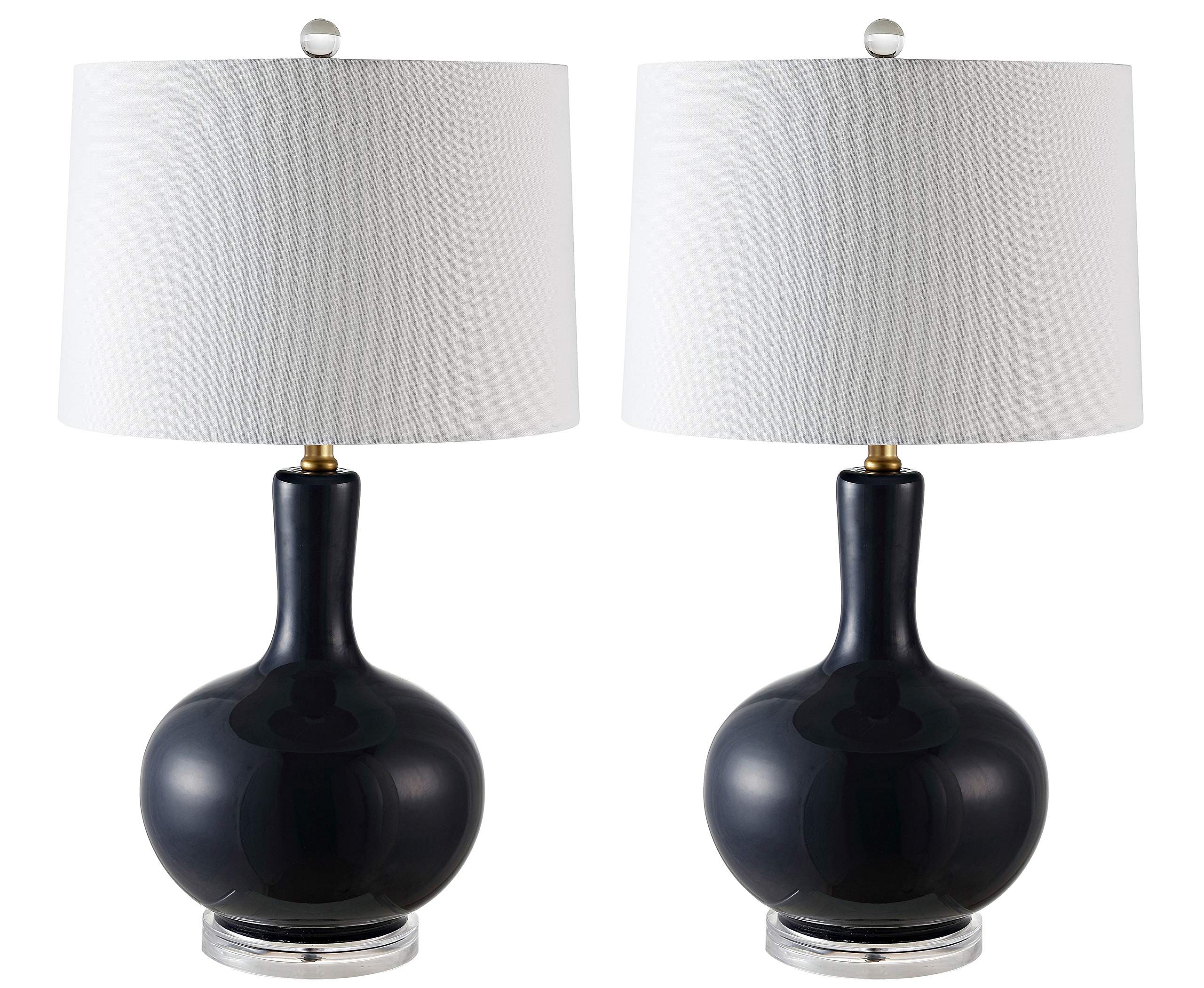SAFAVIEH Nilla Modern Contemporary Navy & Clear 27-Inch Table Lamp Set of 2 with LED Bulbs - Perfect for Bedroom, Living Room, Home Office & Nightstand Lighting