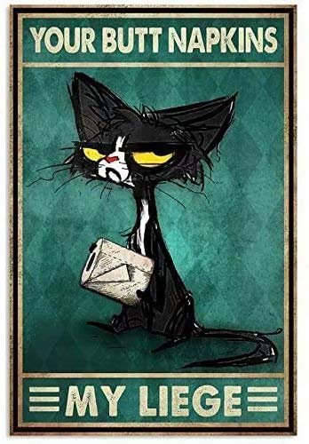 Vintage Cat Metal Tin Sign - 'Your Toilet Paper, My Master' Funny Bathroom Wall Art (8x12 Inch) - Perfect for Kitchen, Living Room, Bedroom & Garage Decor