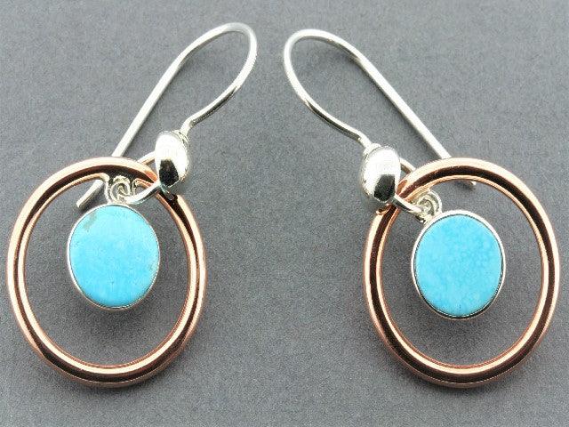 Handmade Copper & Silver Halo Earrings with Genuine Turquoise Gemstone - Boho Chic Jewelry for Women, Perfect for Weddings & Special Occasions