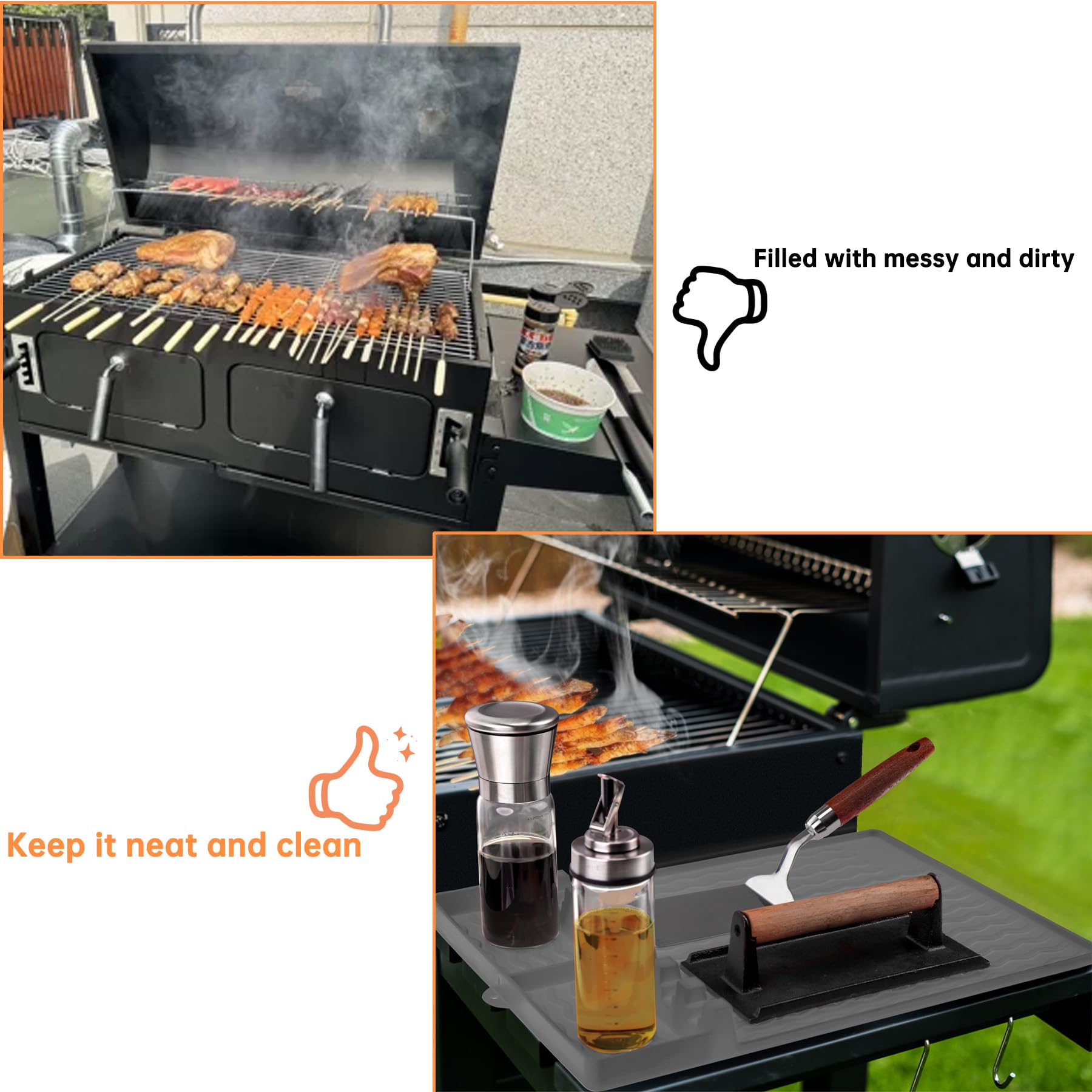 Premium Silicone Griddle Tools Mat for Blackstone Griddles - Large Non-Slip Spatula Holder with Drip Tray - Heat-Resistant Kitchen Countertop Organizer & BBQ Utensil Caddy (Gray) - Perfect for Outdoor Cooking, Backyard Grilling, and Camping Trips