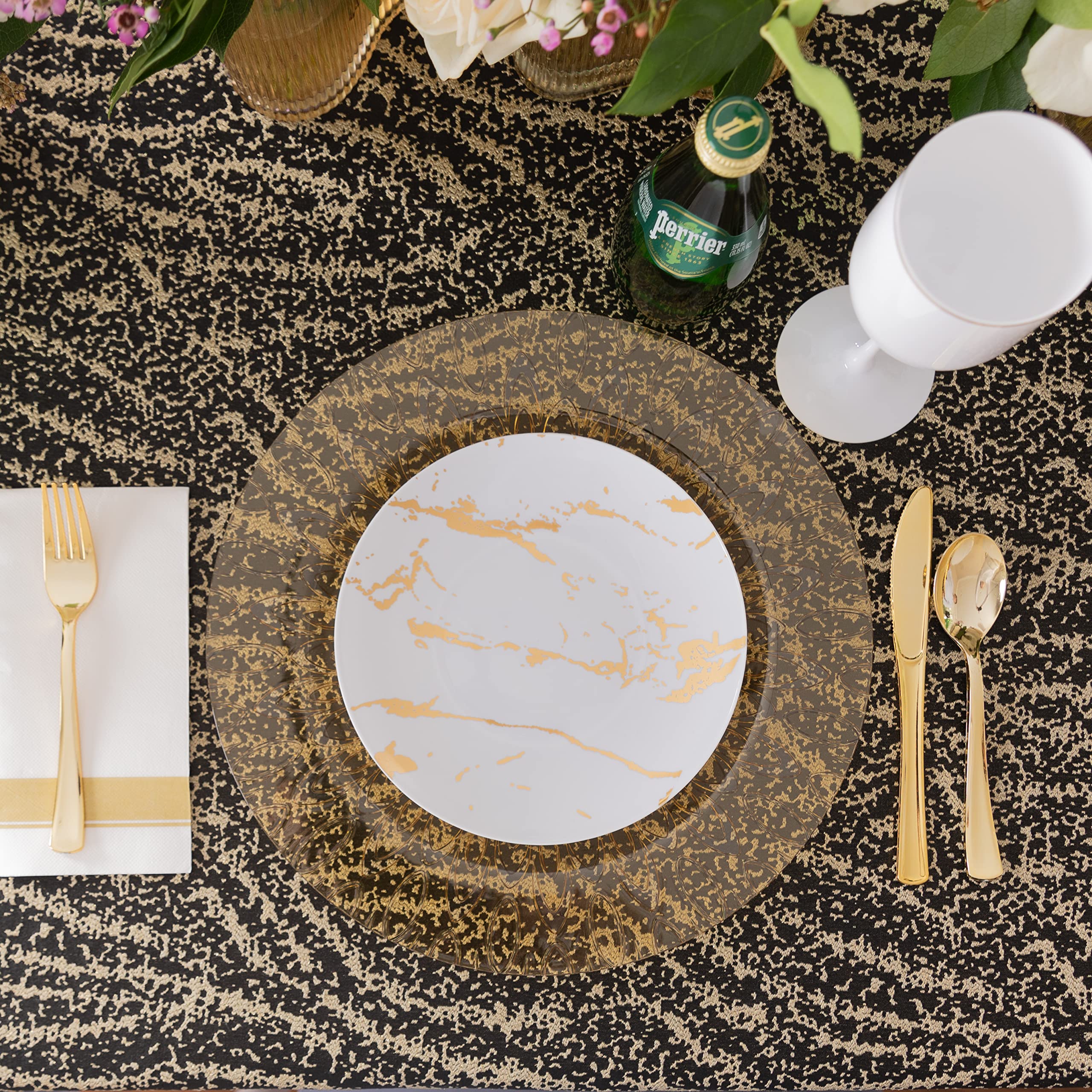 13 Inch Plastic Charger Plates - Gold Raindrop Design, Set of 8 - Elegant Dinnerware for Weddings, Parties & Special Events - Dishwasher Safe Decorative Plates