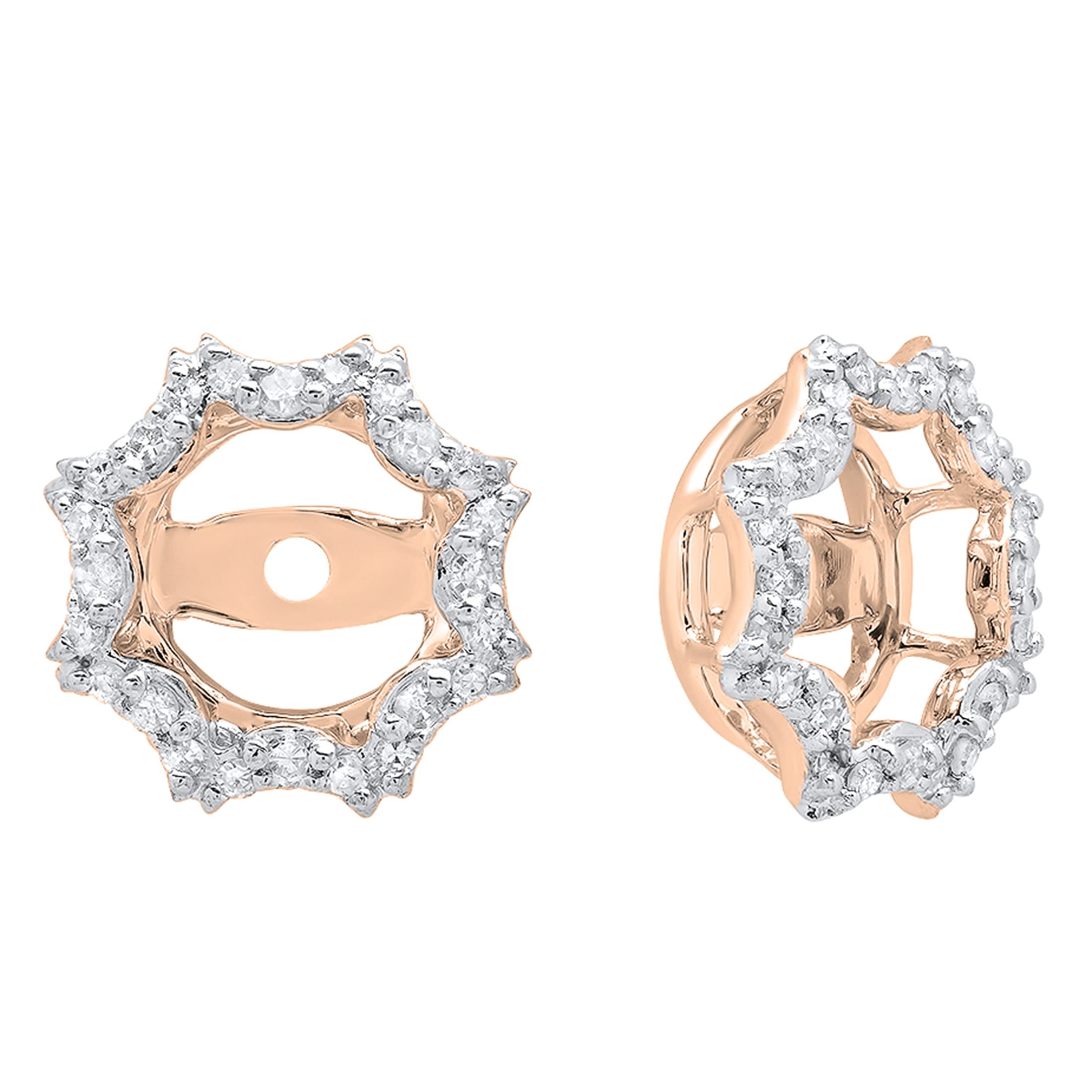Dazzlingrock 14K Solid Gold 0.20 Cttw Round White Diamond Curved Octagon Earring Jackets for Women - Removable Stud Enhancers for Wedding, Party & Everyday Elegance