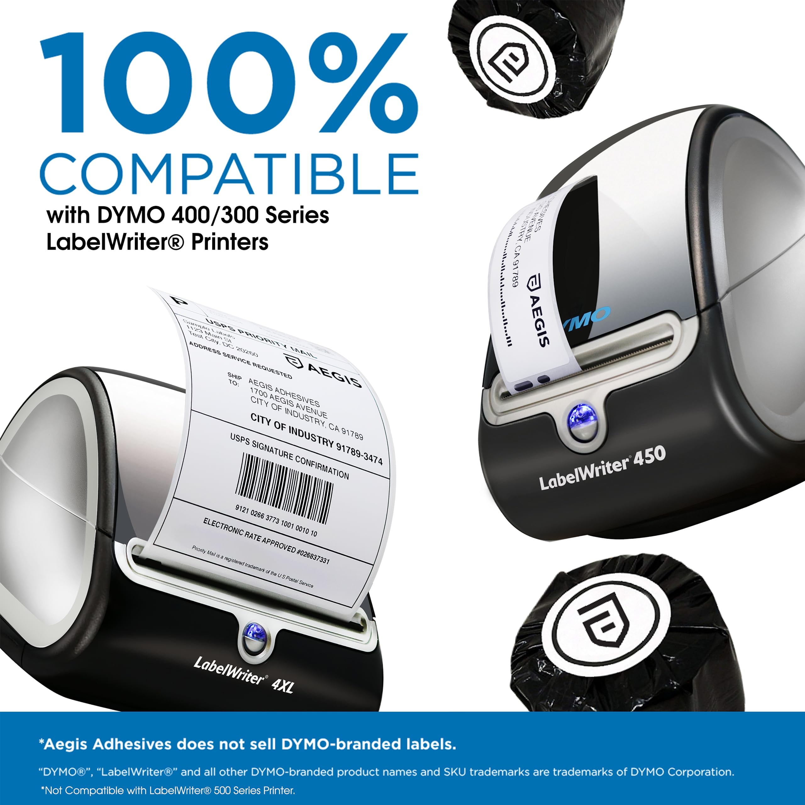 Aegis Adhesives Direct Thermal Labels - Compatible with DYMO 30334 (2-1/4