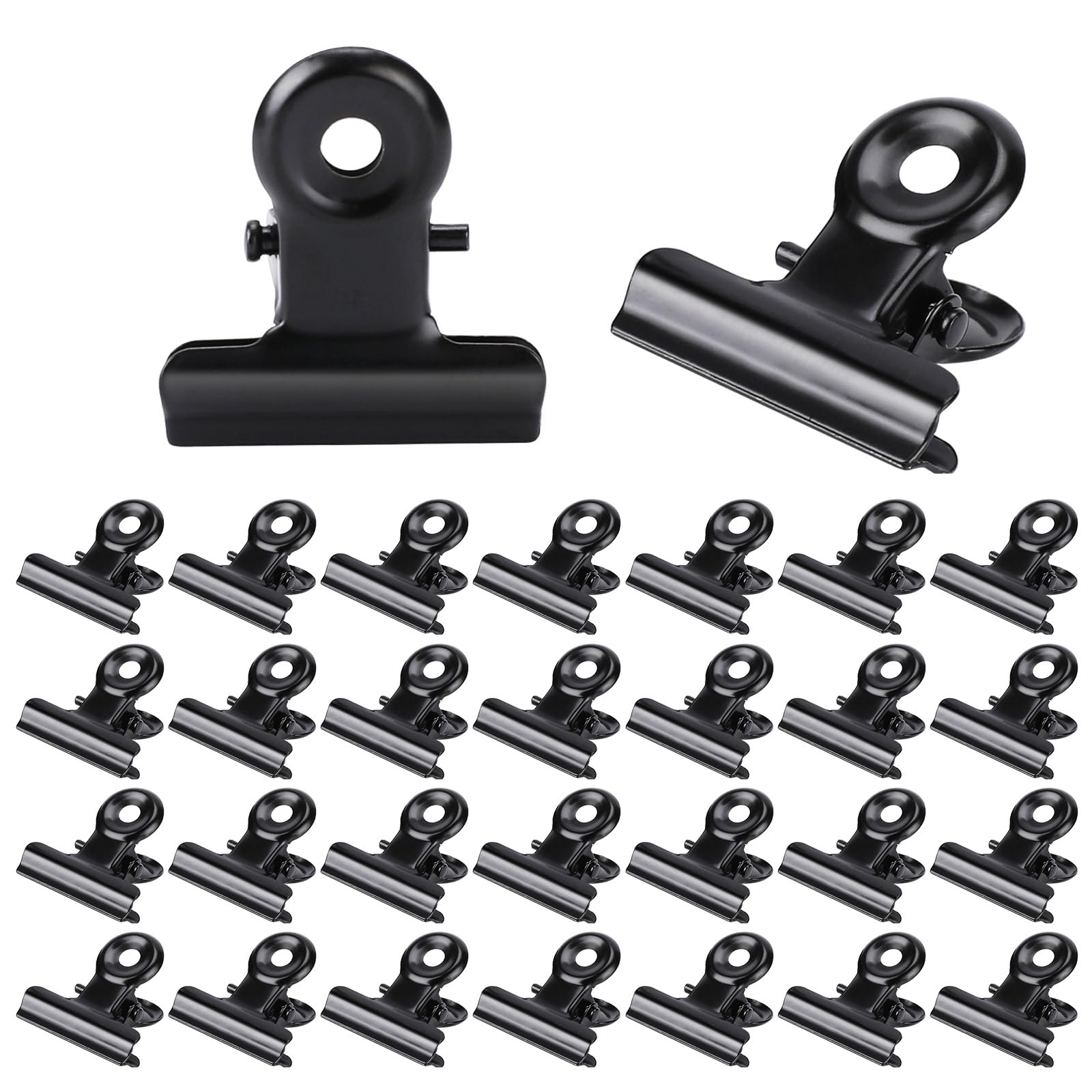 30 Pack Stainless Steel Bulldog Clips - 22mm Small Metal Binder Clips for Hanging Pictures, Paper, Documents & Wall Decor - Black Mini Hinge Clips for Office, School & Home Organization