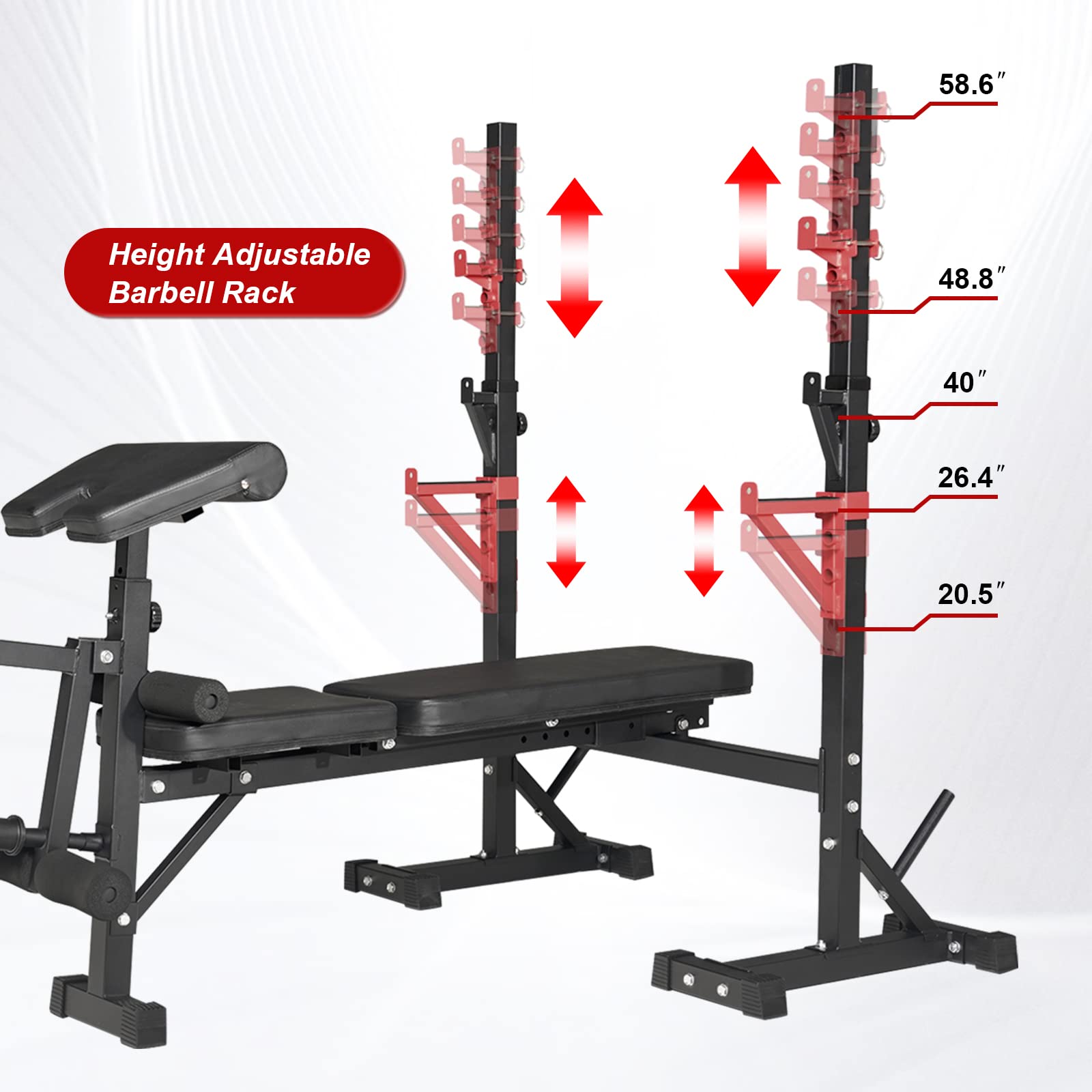 Bongkim Adjustable Weight Bench with Squat Rack - Multi-Purpose Foldable Bench Press & Barbell Stand, Supports 660Lbs - Perfect for Home Gym Strength Training & Full-Body Workouts
