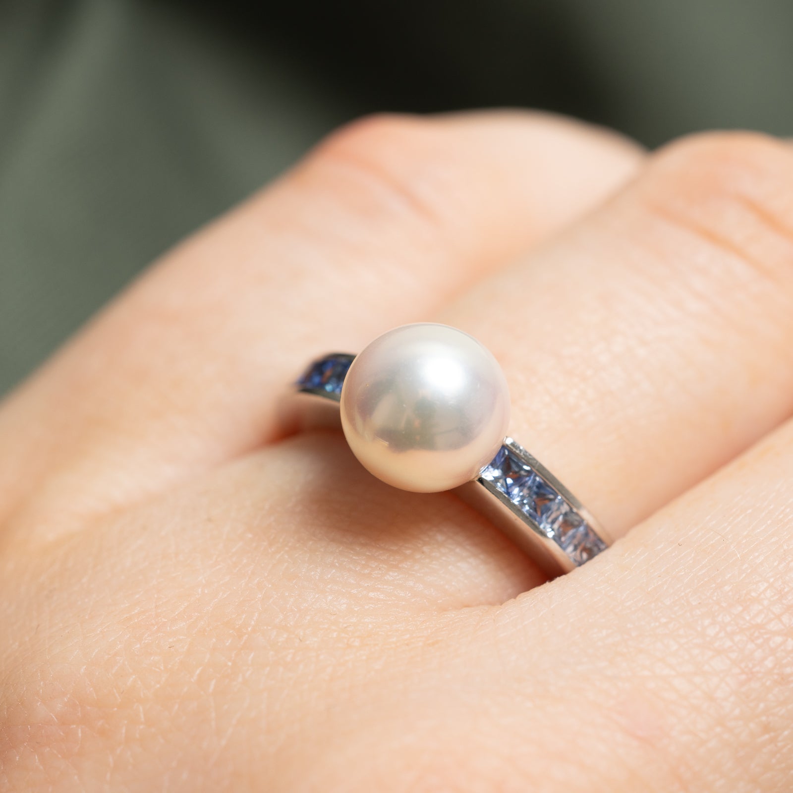Luxury Mikimoto Pearl & Sapphire Ring - 0.40ctw, Size 6.25 - Elegant Jewelry for Wedding, Anniversary & Special Occasions