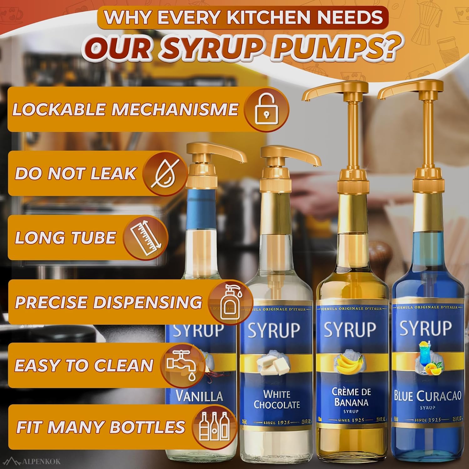 6-Pack 750ml Coffee Syrup Pumps - Skinny Syrup Dispenser for Coffee Bars, Creamers & Torani Bottles - Perfect for Coffee Shops, Home Brewing & Snow Cone Syrups