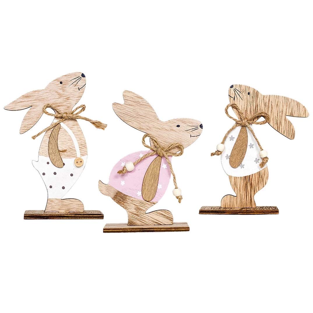 Easter Wooden Rabbit Ornaments - Handcrafted Wood Rabbit Decorations for Easter Tree, Home & Party Decor - Perfect Easter Gifts & Spring Crafts (Style 1)