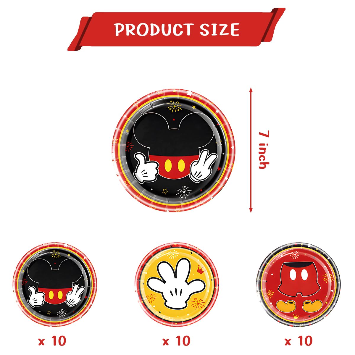 30-Piece Mickey Mouse Party Plates Set - Red Disney Birthday Party Supplies for Kids, Adults, Mickey Themed Decorations - Perfect for Birthday Parties, Baby Showers & Disney Themed Events