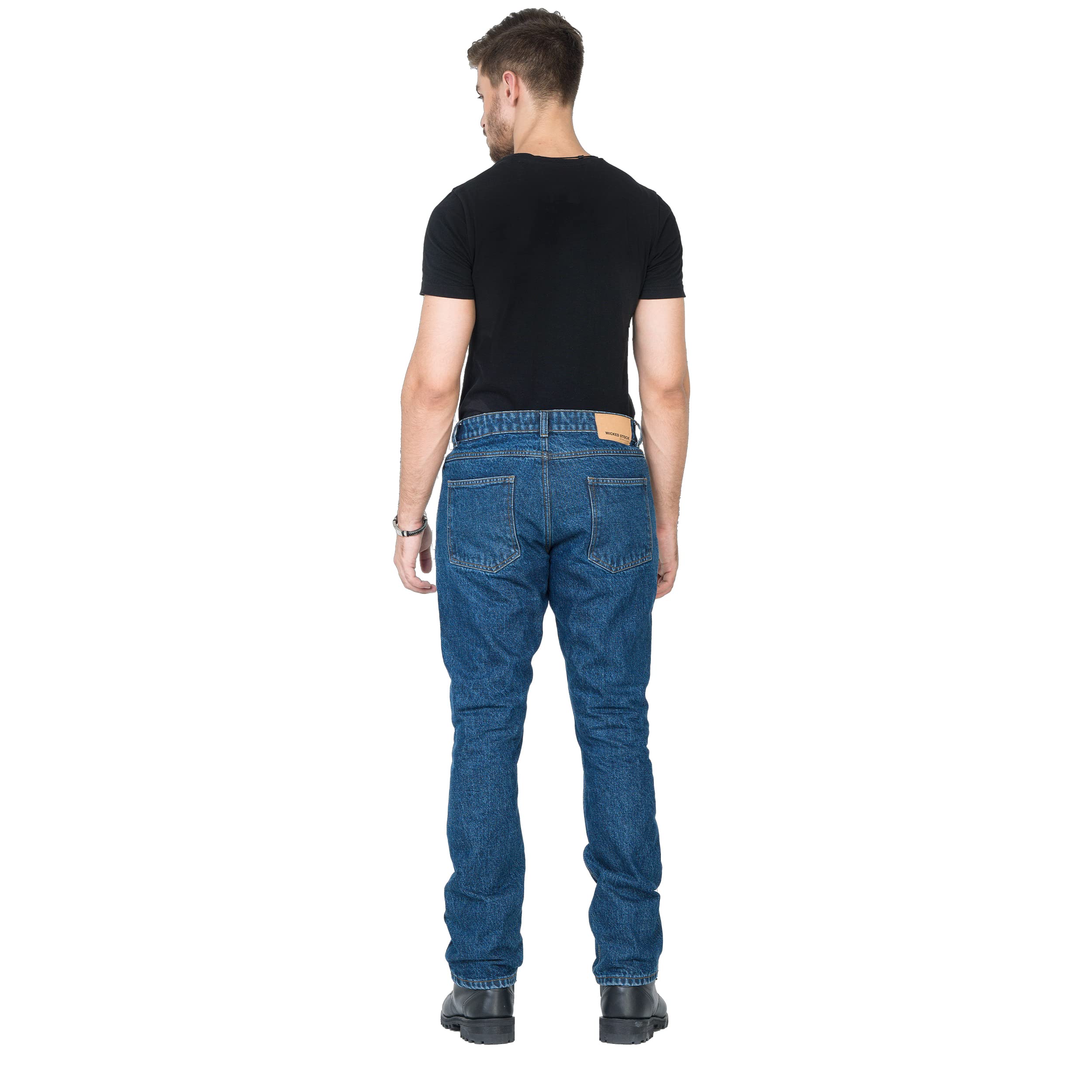 WICKED STOCK CE Level 2 Armored Motorcycle Jeans for Men - Protective Riding Pants in Dark Blue - Perfect for Street Biking & Commuting