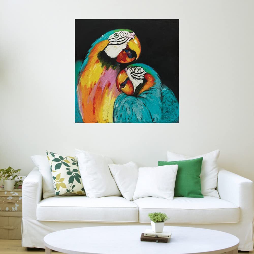 Playful Parrot Canvas Wall Art - 32x32 Inch Hand-Painted Fine Art Decor by E.A. Orme - Ready to Hang for Living Room, Bedroom, Office & More - Perfect for Tropical & Nature-Themed Home Decor