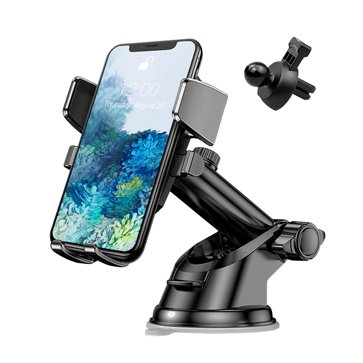 360° Rotatable Car Phone Mount for Windshield, Dashboard & Air Vent - Universal Smartphone Holder Compatible with iPhone 13 Pro Max/13/12/11 & All Phones - Perfect for Hands-Free Navigation & Safe Driving