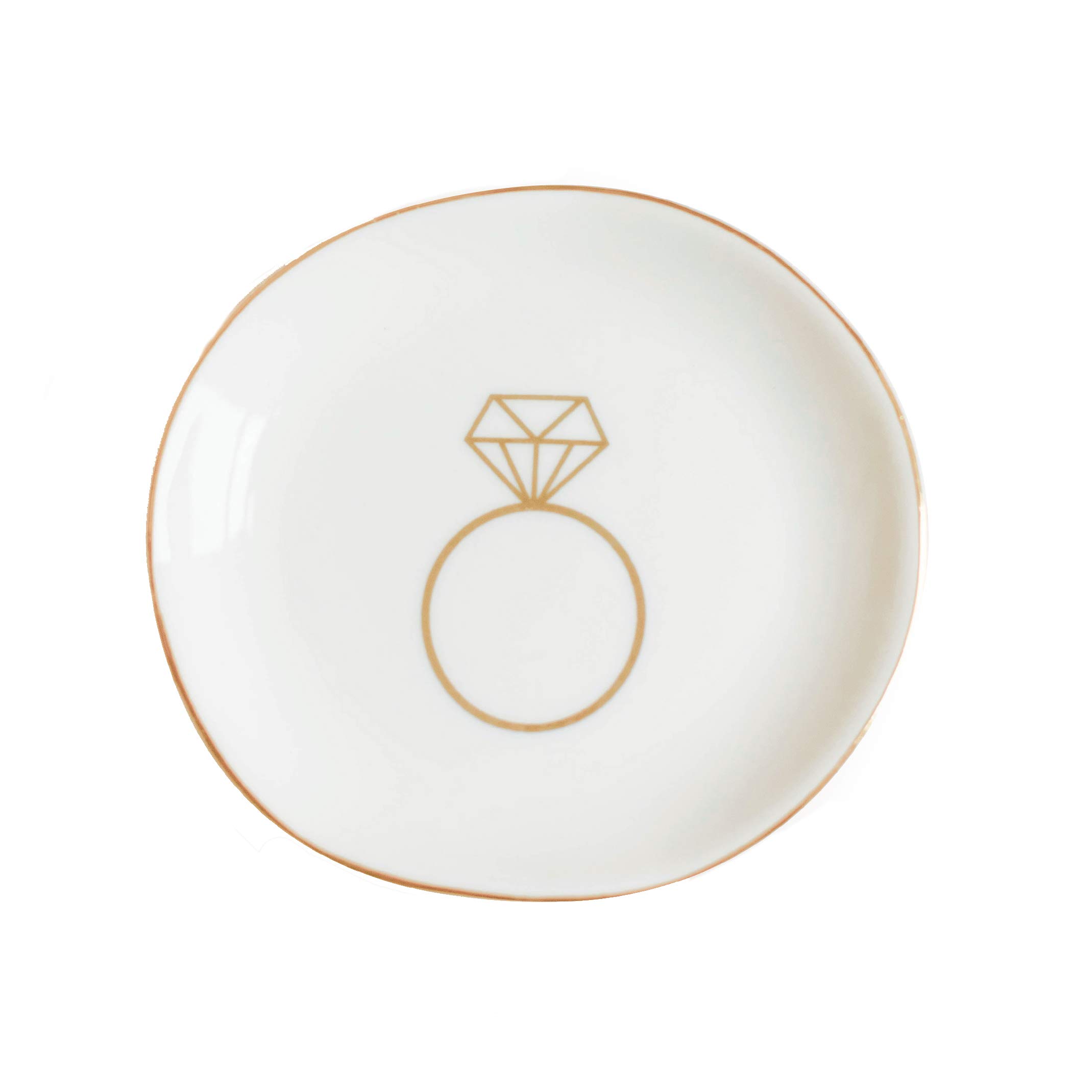 Sweet Water Decor Gold Ceramic Ring Jewelry Dish Tray - Elegant Engagement Ring Holder for Brides, Wedding Accessories & Jewelry Storage | Perfect for Wedding Gifts, Bridal Showers, and Home Decor