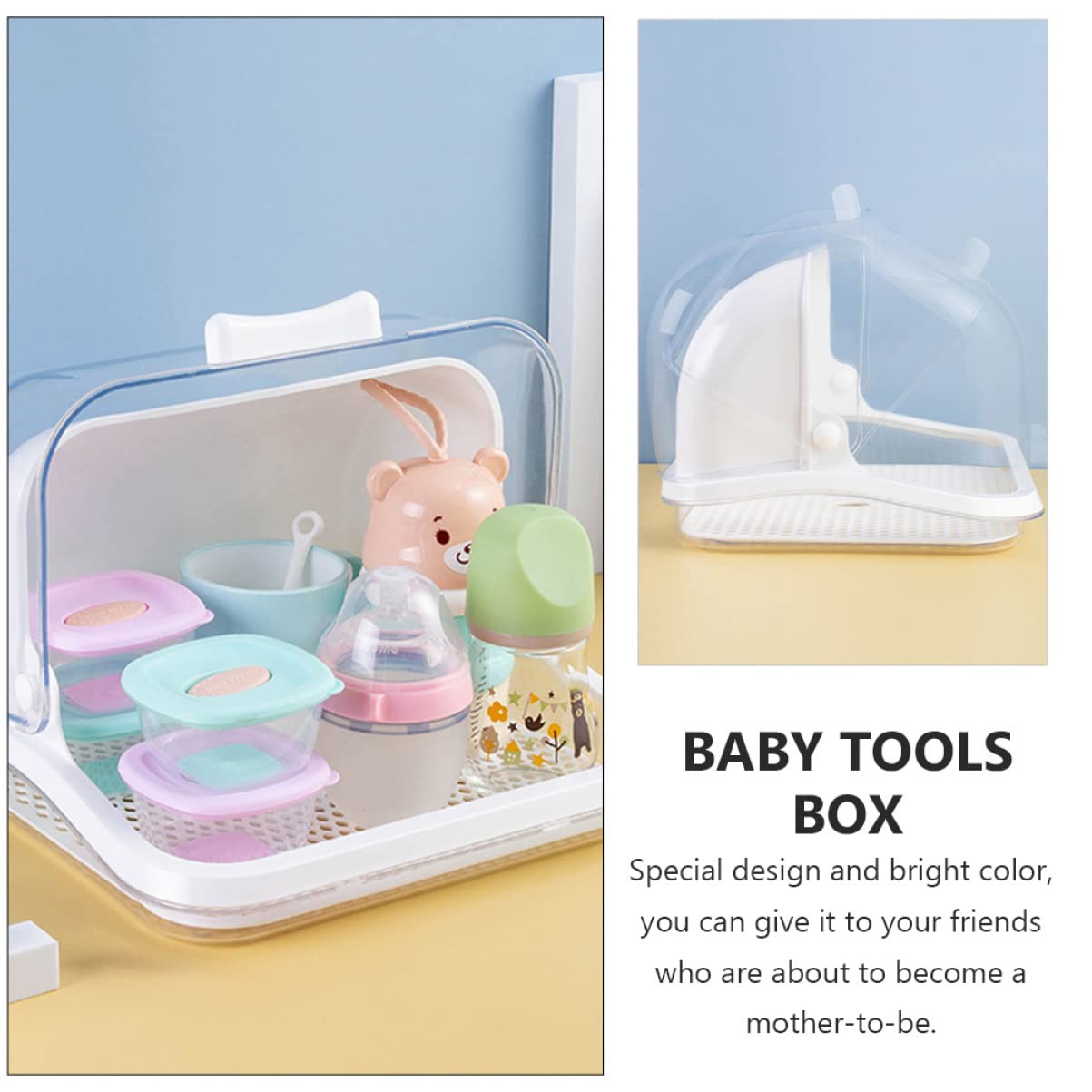 Cabilock 1-Piece White Drying Box & Storage Organizer for Baby Bottles, Cups, Snacks - Dustproof Drainer for Kitchen Countertop & Nursery Organization