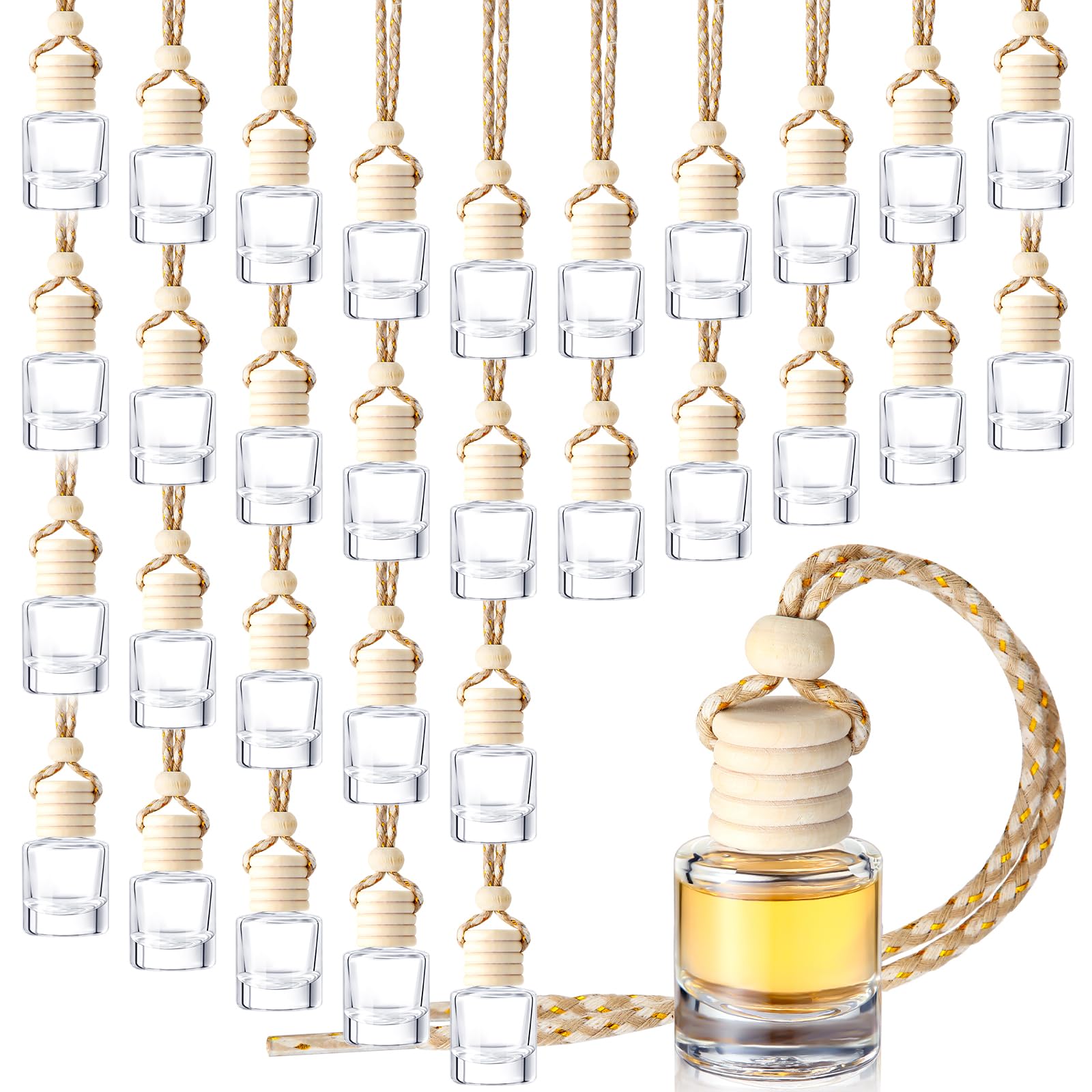 Zubebe 300 Pcs 8ml Empty Clear Glass Hanging Car Air Freshener Diffuser Bottles - Bulk Refillable Perfume Containers for Aromatherapy Essential Oils - Perfect for Auto Interior Decor & Home Fragrance (Cylindrical)