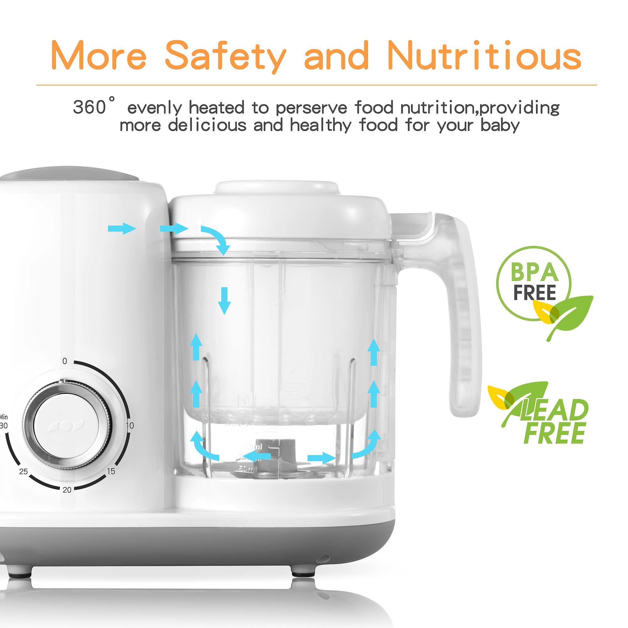BPA-Free Baby Food Maker with Steam Basket - 5-in-1 Baby Food Processor, Steamer, Blender & Puree Maker - Easy Knob Control for Healthy Homemade Baby Food (White) - Perfect for Making Organic Purees, Steaming Vegetables & Preparing Nutrient-Rich Meals for Infants