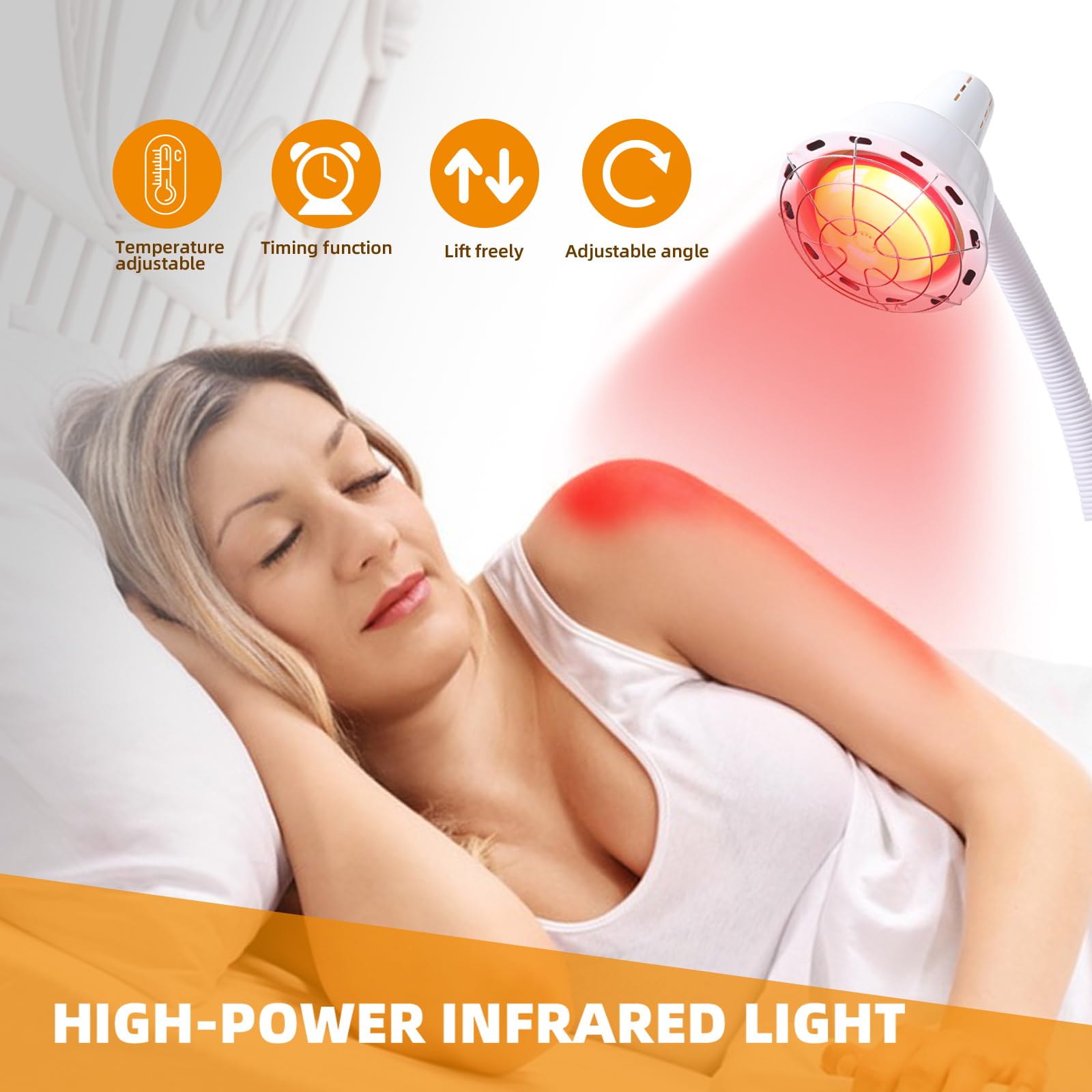 275W Red Near Infrared Heat Lamp Therapy for Joint Pain & Muscle Relief - Adjustable Standing Light with White Base - Perfect for Home Physical Therapy, Recovery & Wellness