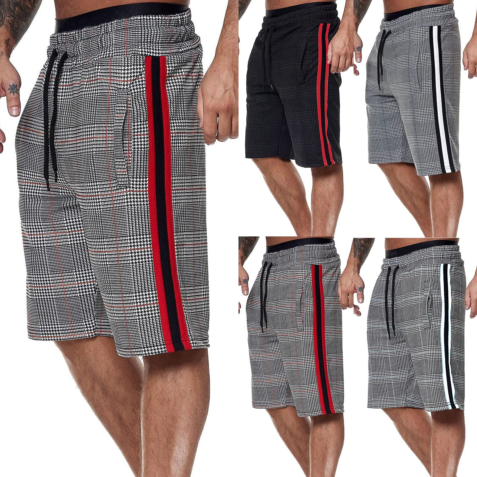 Men's Side Stripes Athletic Shorts with Cargo Pockets - Elastic Waistband Jogger Sweatpants for Summer Workouts & Casual Wear | Gym, Running, Travel, Lounge