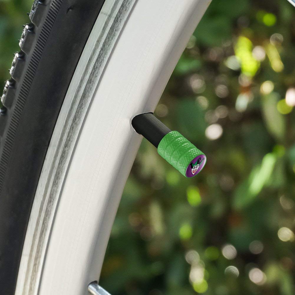 Batman Joker Symbol Aluminum Valve Stem Caps for Motorcycle & Bicycle Wheels - Durable Tire Rim Accessories for Bike Enthusiasts - Perfect for Customizing Harley, Cruiser, Sports Bikes
