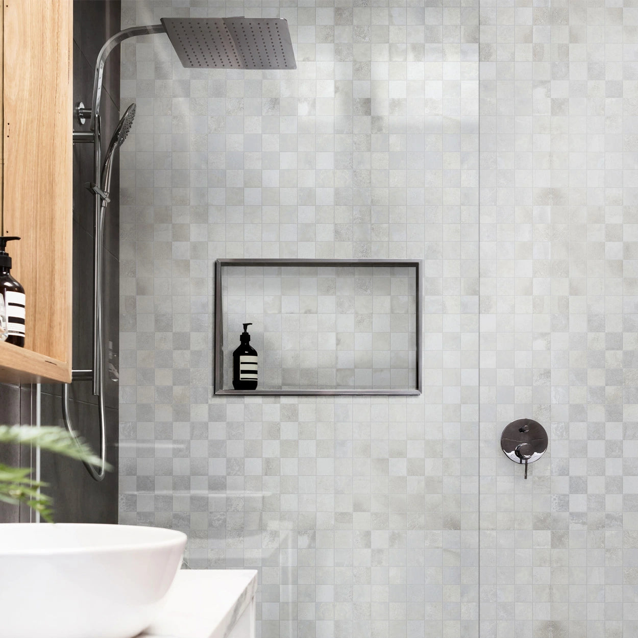 Textured Porcelain Tile 2x2 Inch - Gray Stamped Concrete Look Floor & Wall Tile for Kitchen, Bathroom & Outdoor Patio