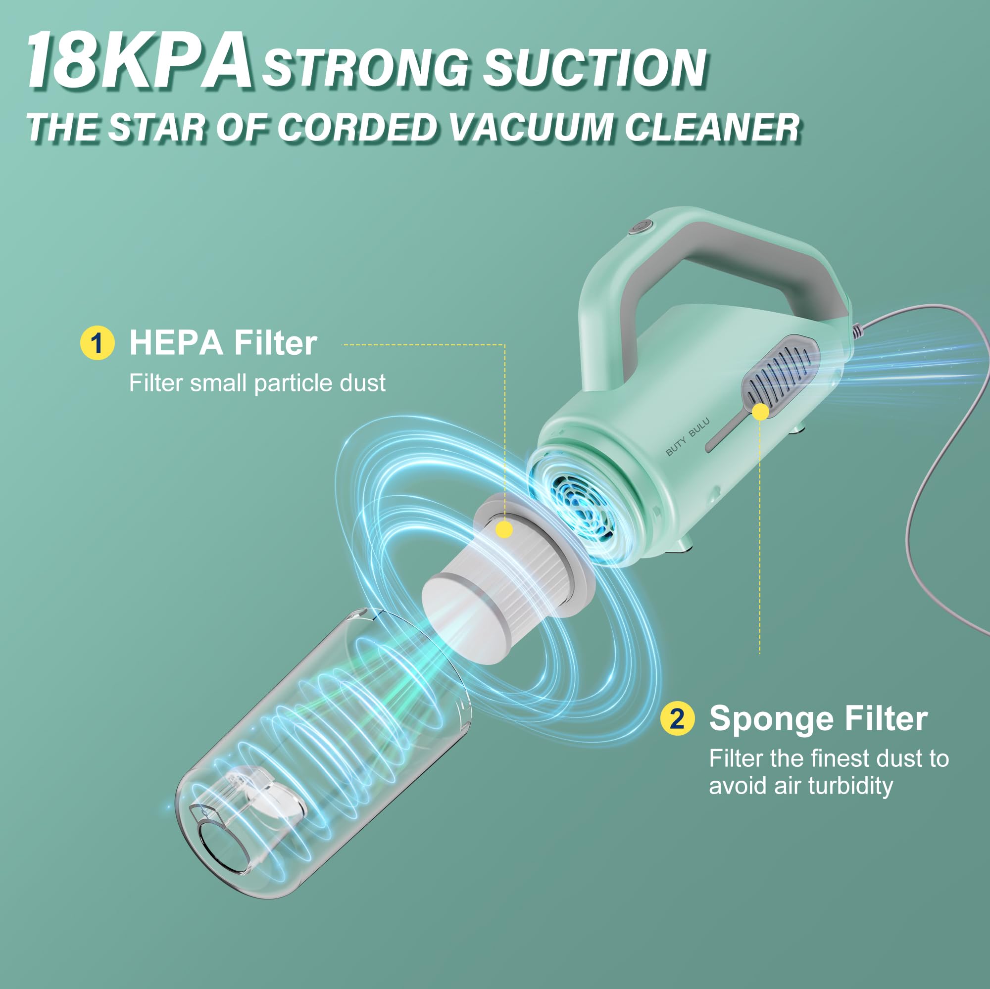 18KPa Corded Vacuum Cleaner - Lightweight Stick for Home, Carpet & Pet Hair