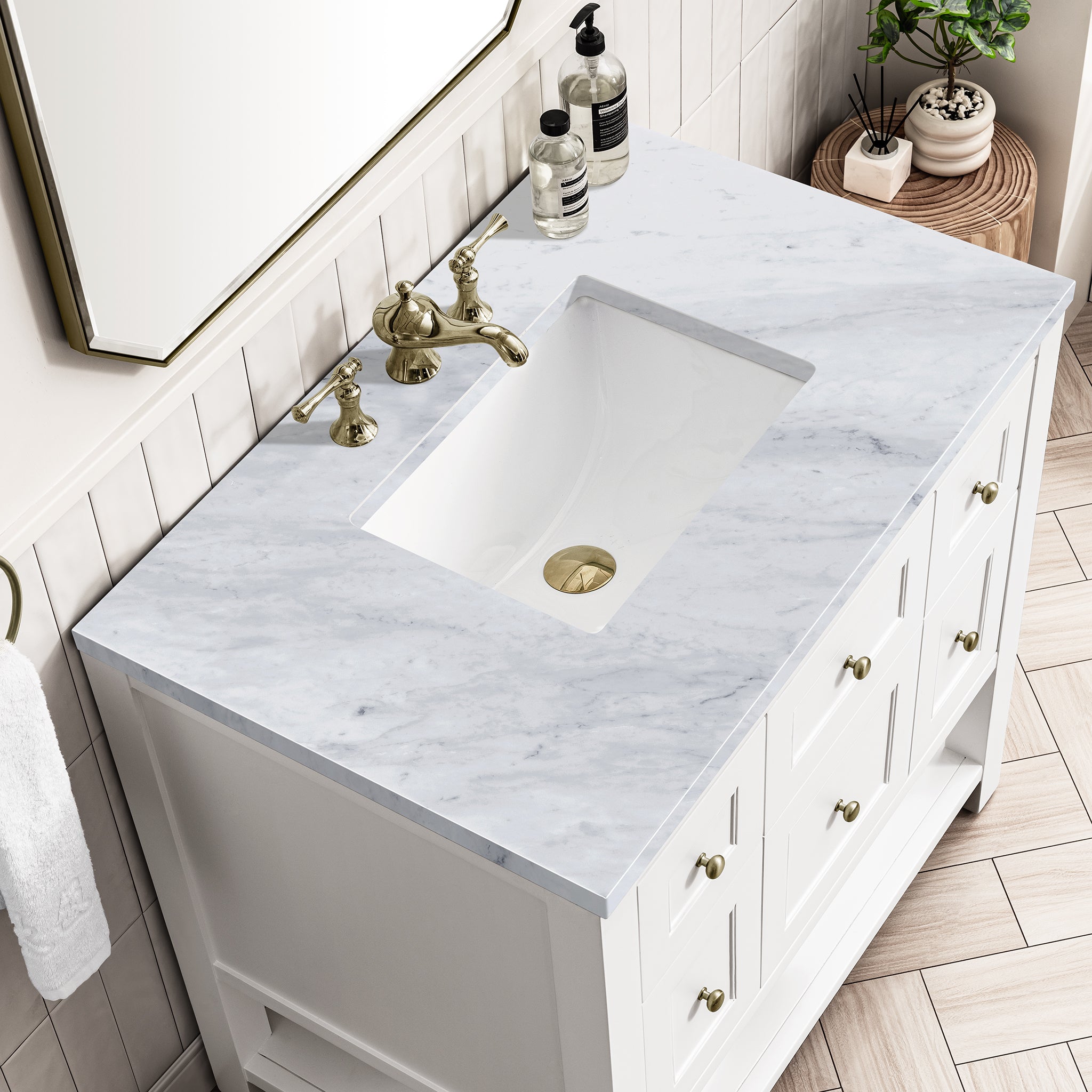 Breckenridge 36-Inch Single Bathroom Vanity Set with 3CM Carrara Marble Top in Bright White - Perfect for Modern Master Bathrooms & Powder Rooms