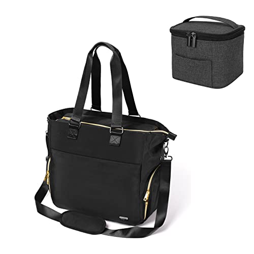 Luxja Breast Pump Tote Bag with Insulated Cooler - Holds 4 Bottles (5oz Each) | Portable Breast Milk Storage Solution for Working Moms & Travel | Black Nursing Bag for Pumping at Work or On-the-Go