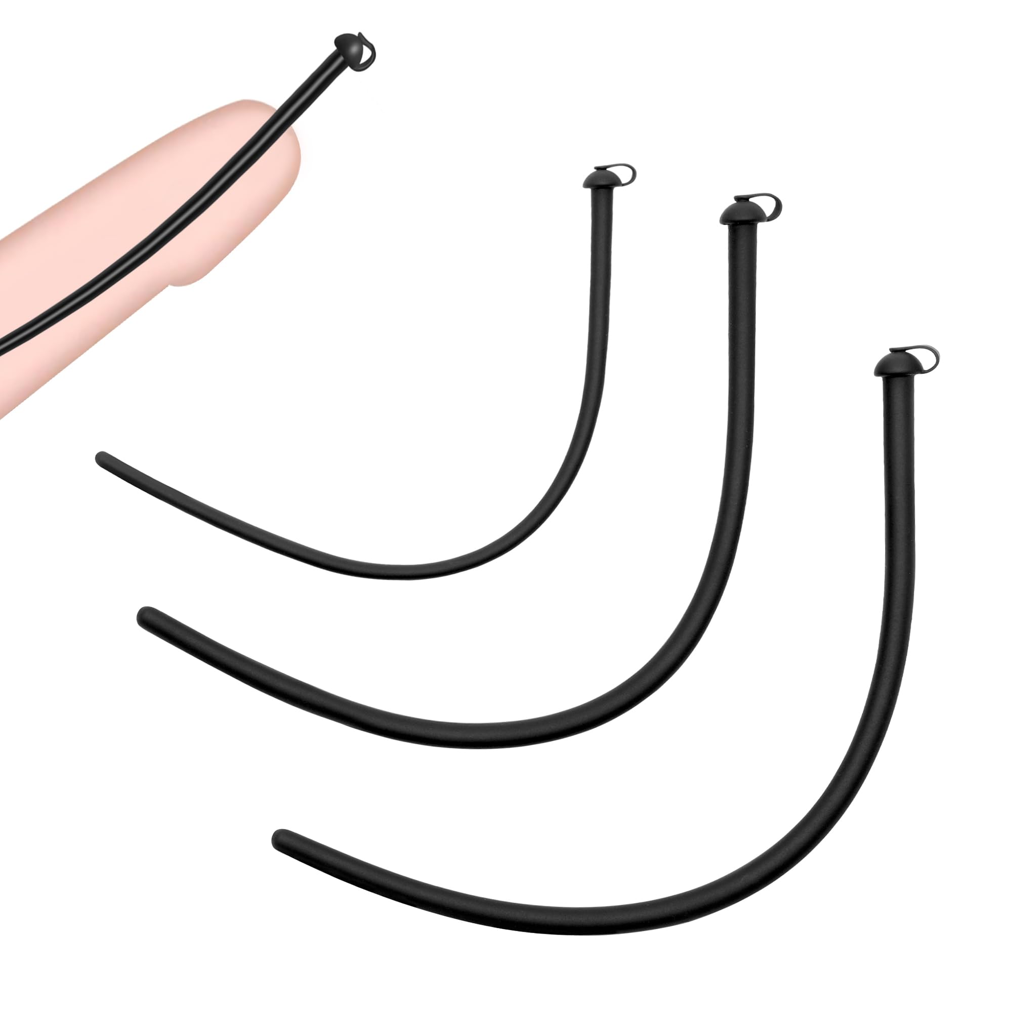 BEWISH 3PCS Silicone Hollow Urethral Sounding Vibe Penis Plug with Cap - Urine Dilator Prostate Massager for Fetish Play & Masturbation (Round Shape) - Perfect for BDSM, Adult Play & Sensual Exploration