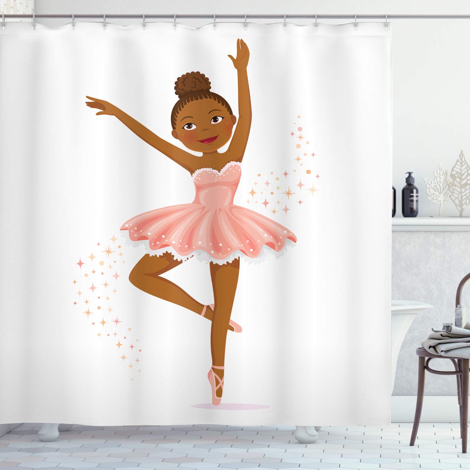 Ambesonne Vintage Ballerina Shower Curtain - Classic Dance Performance Design, 69