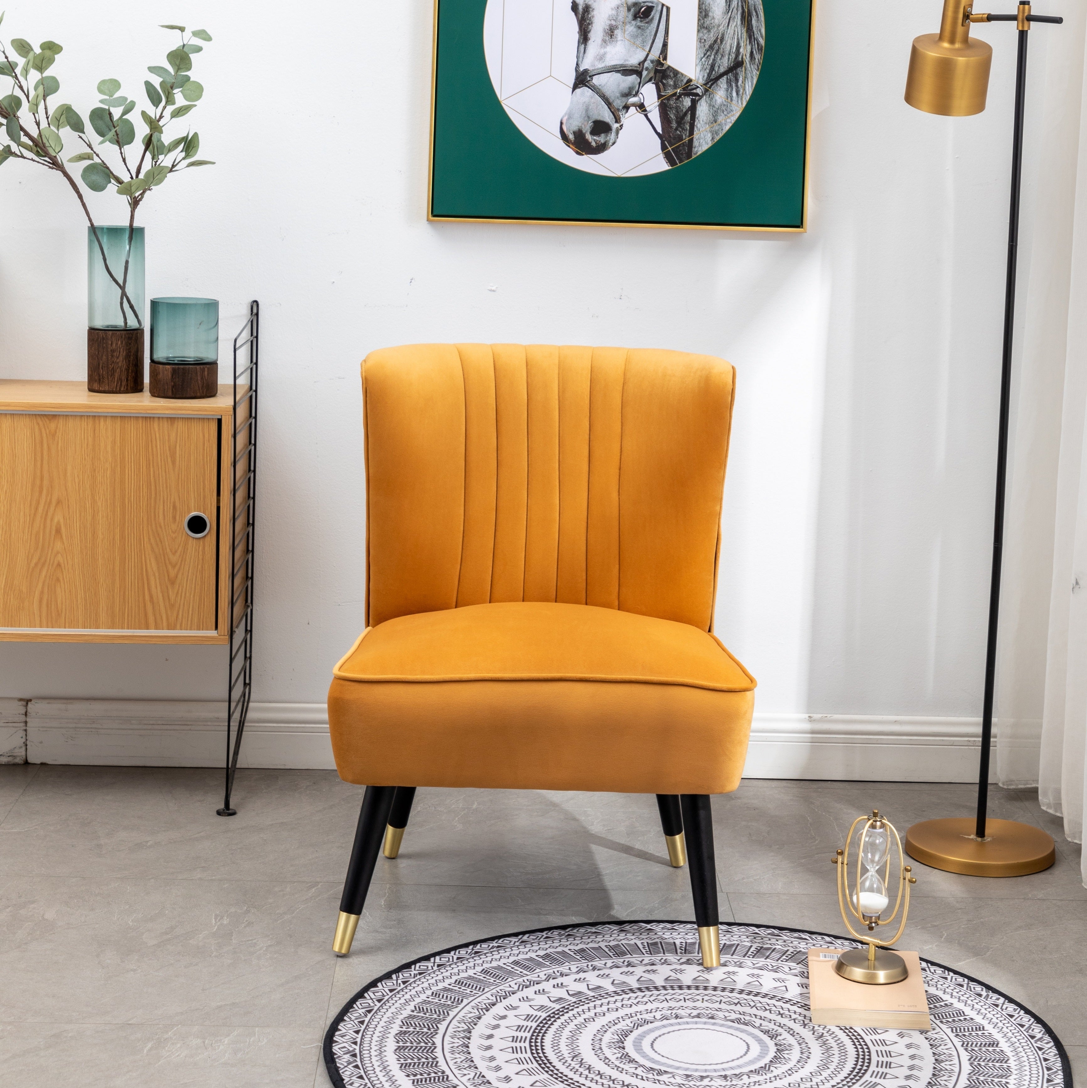 Roundhill Furniture Elon Contemporary Velvet Upholstered Accent Chair in Gold - Modern Living Room Seating for Home Office, Lounge & Bedroom Decor