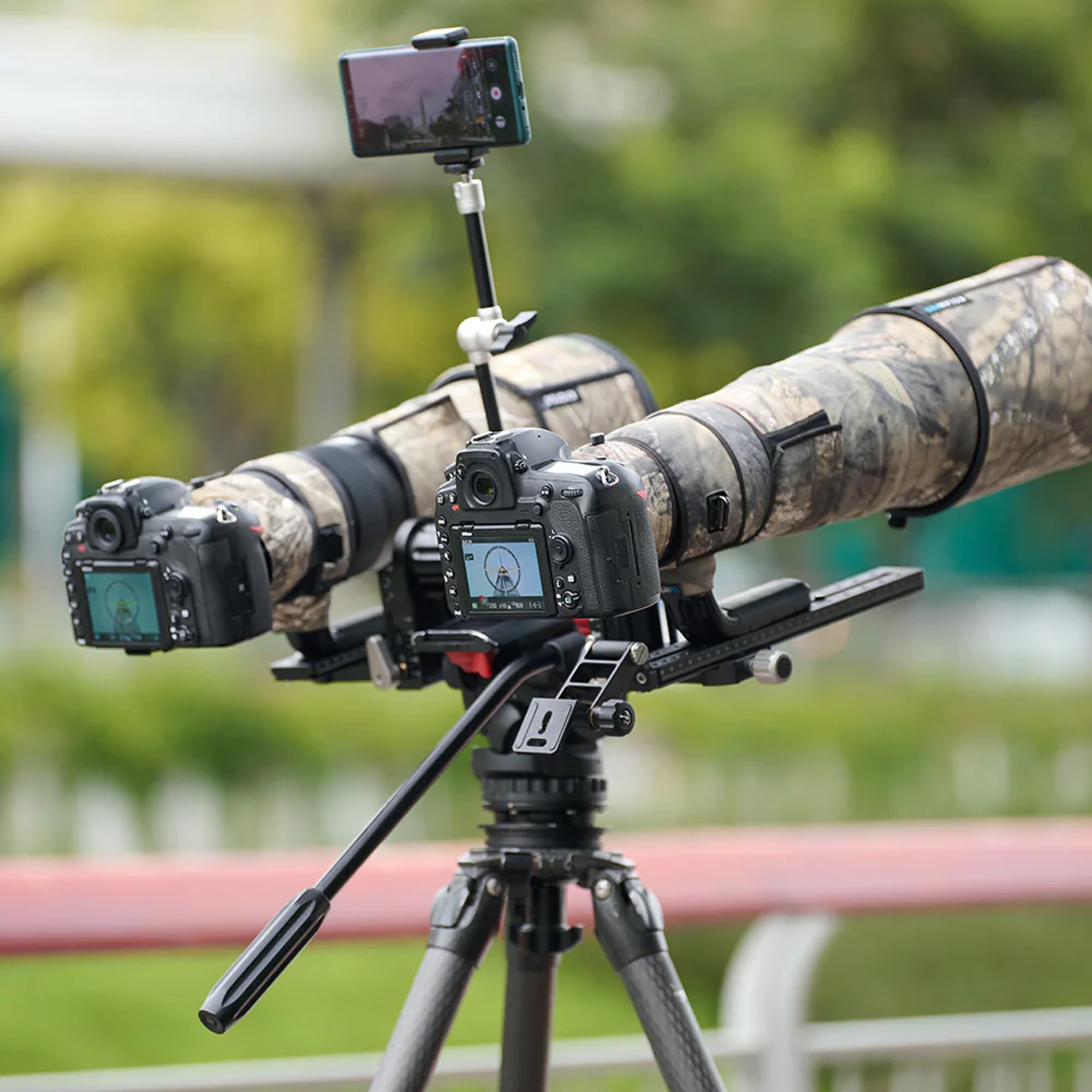 HEIPI HPS23 Dual Camera Mount Bracket - Heavy Duty Tripod Adapter for DSLR & Mirrorless Cameras, Supports Two Lenses - Perfect for Vlogging, Live Streaming & Professional Photography