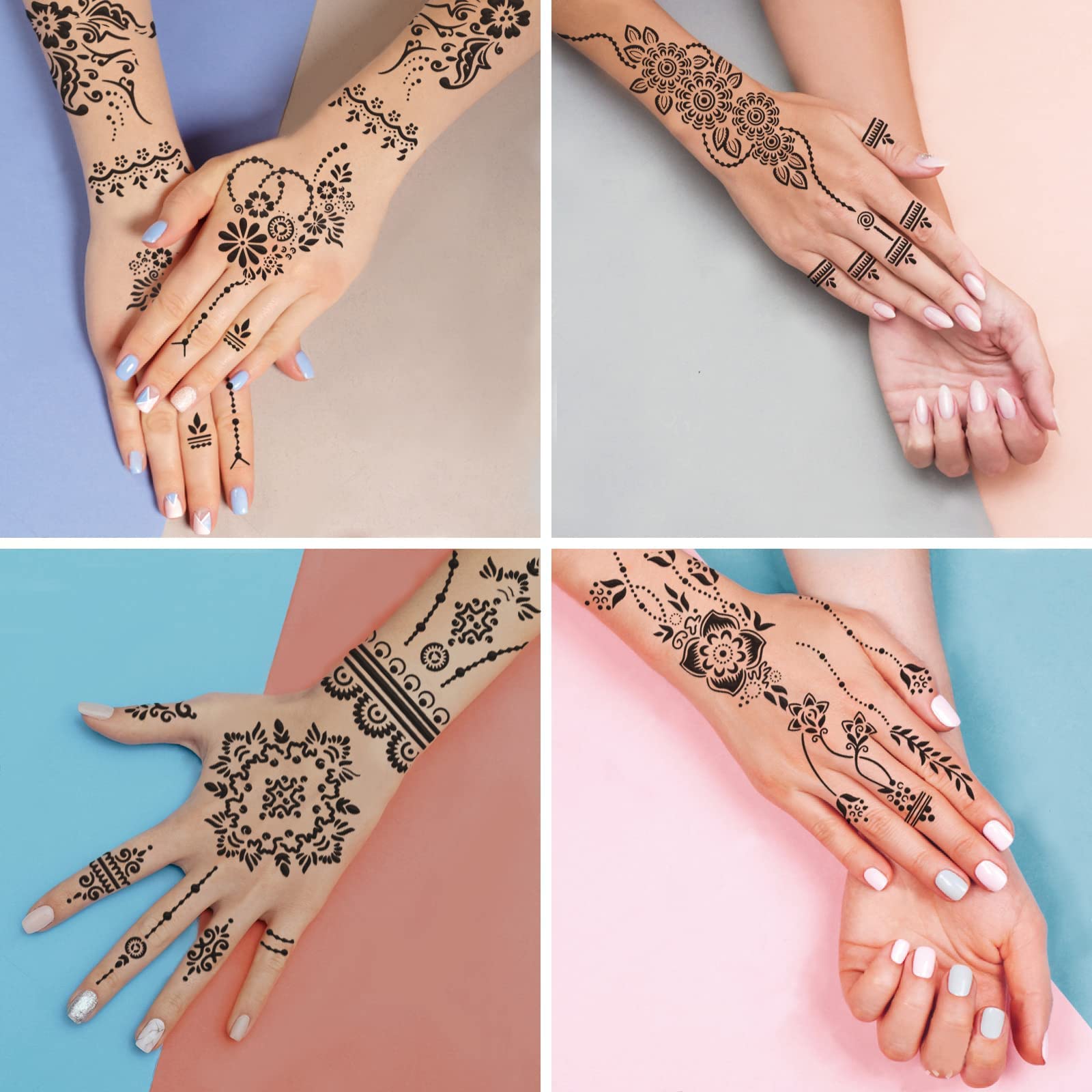 Premium Self-Adhesive Henna Tattoo Stencils - Floral, Butterfly & Arabic Designs (1 Combo Set) for DIY Body Art, Parties & Festivals