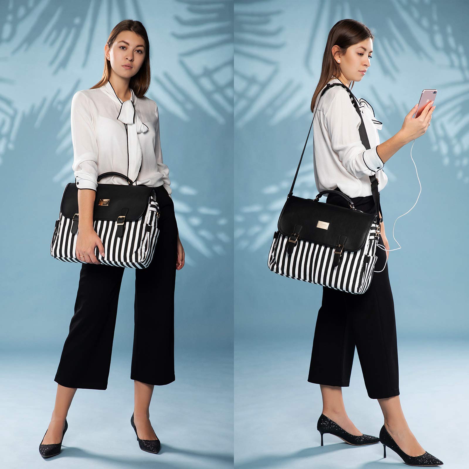 LOVEVOOK Large 15.6 Inch Laptop Bag for Women - Stylish Cute Messenger Briefcase, Business Work Bag & Purse - Black Pro - Perfect for Office, Travel & School Commute